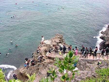 Cape Maeda limestone headland and Blue Cave entrance, Okinawa.