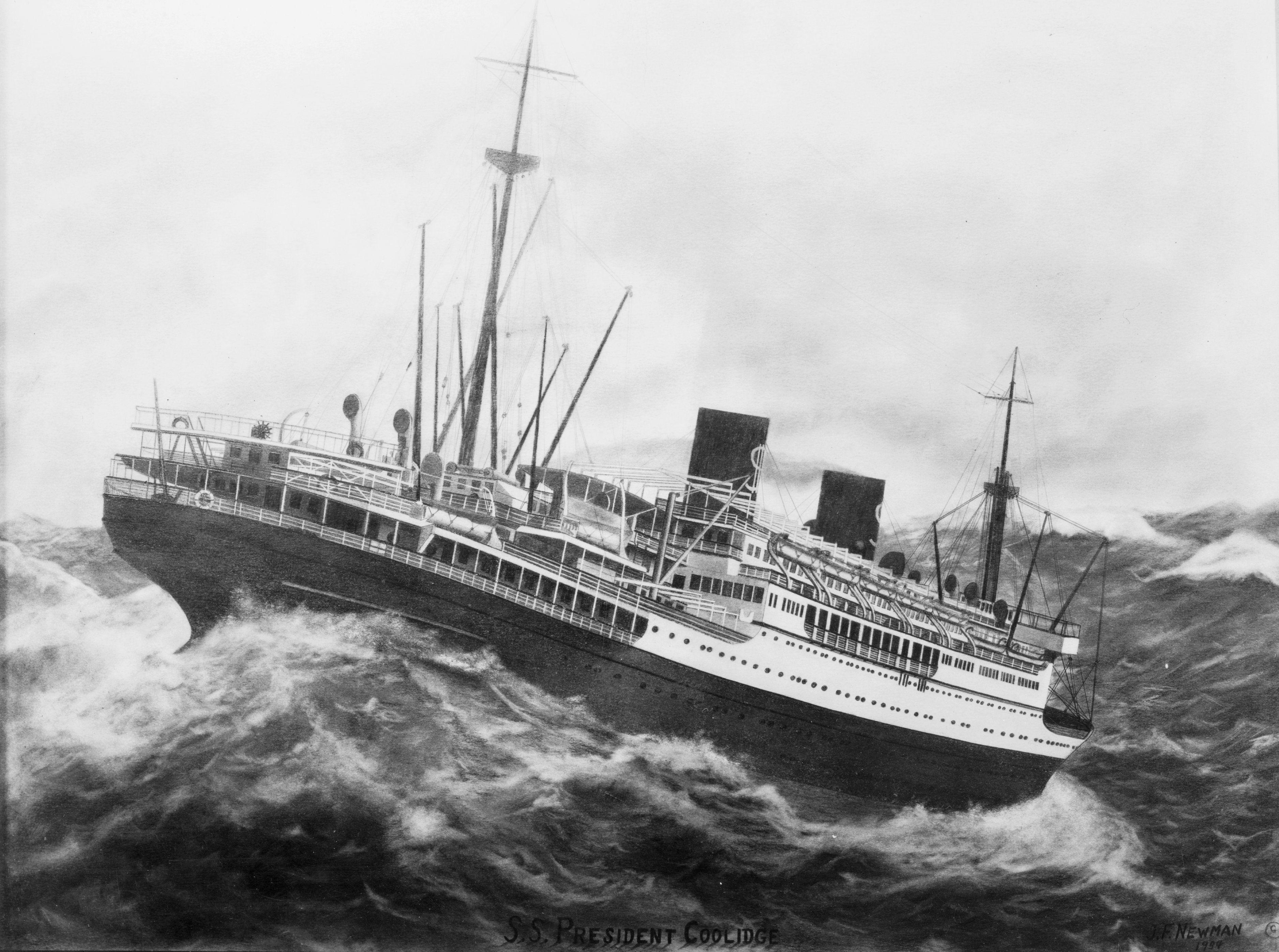 The SS President Coolidge ocean liner afloat, c.1931 — now a wreck dive off Espiritu Santo.