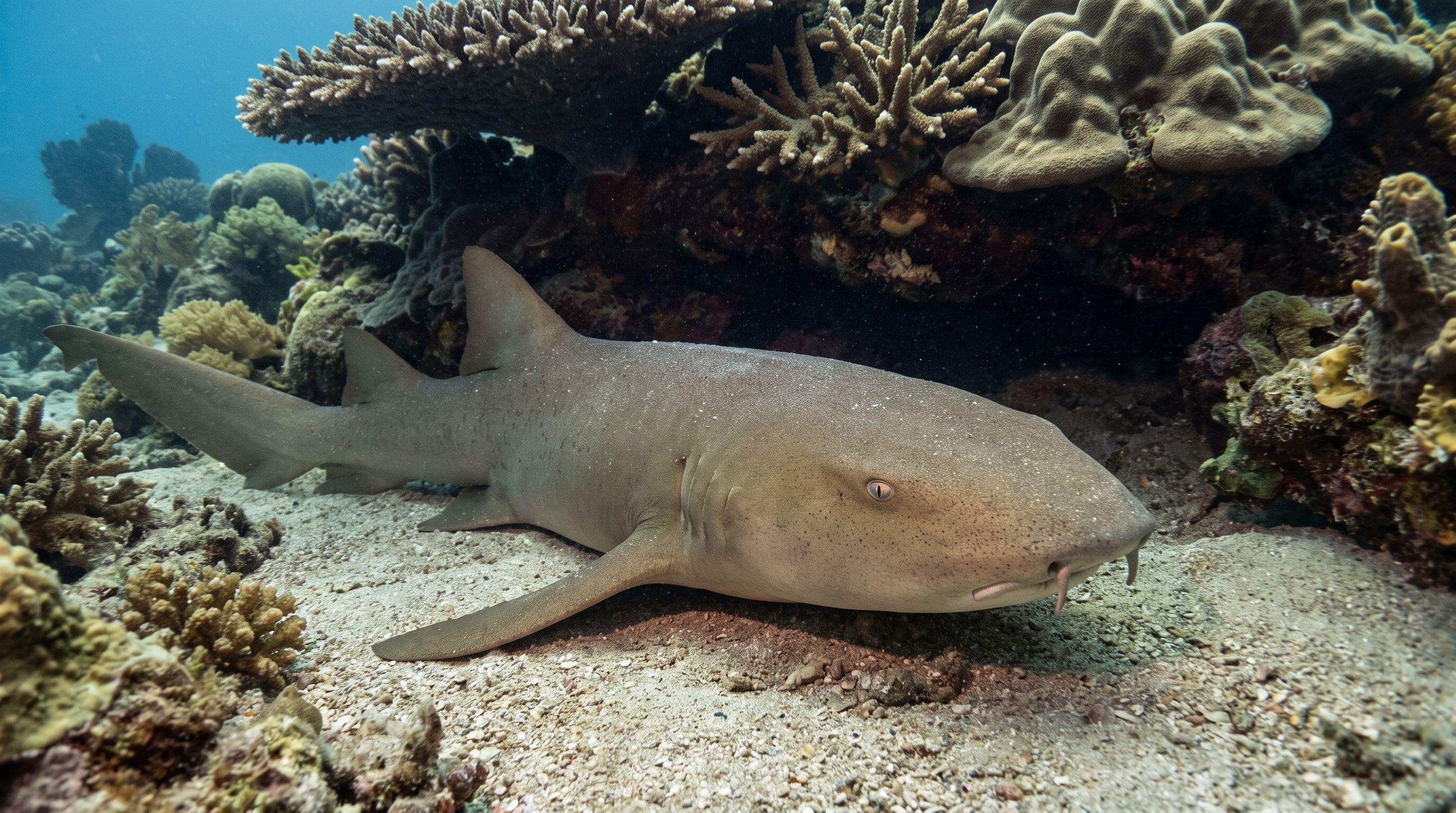 AI-generated illustration; species identification unverified. Tawny Nurse Shark (Nebrius ferrugineus)