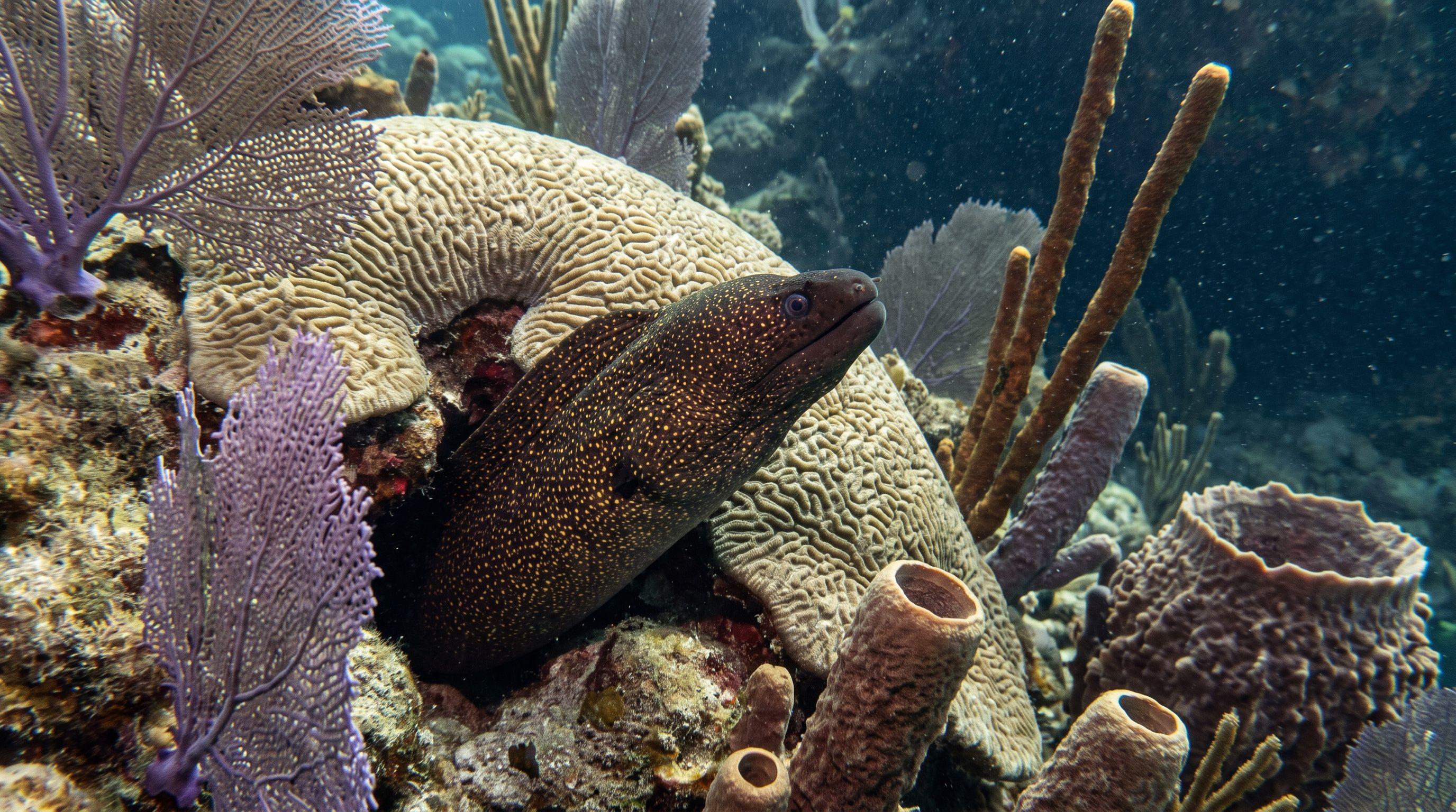 AI-generated illustration; species identification unverified. Goldentail Moray Eel (Gymnothorax miliaris)
