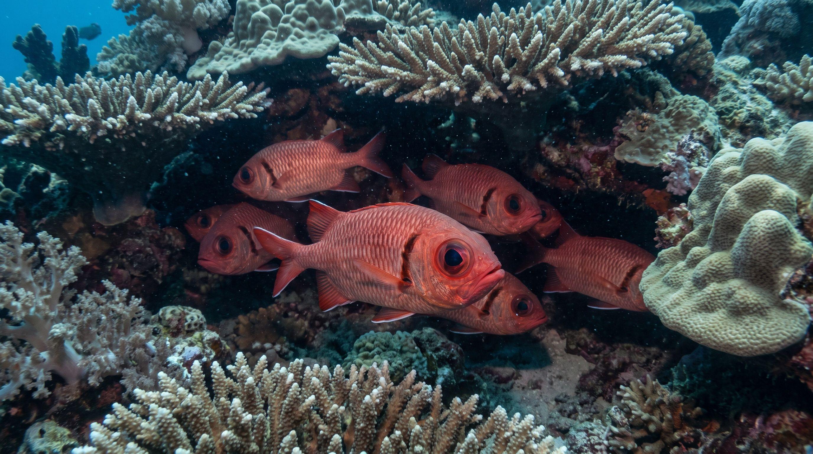 AI-generated illustration; species identification unverified. Soldierfish (assorted) (Myripristis sp.)