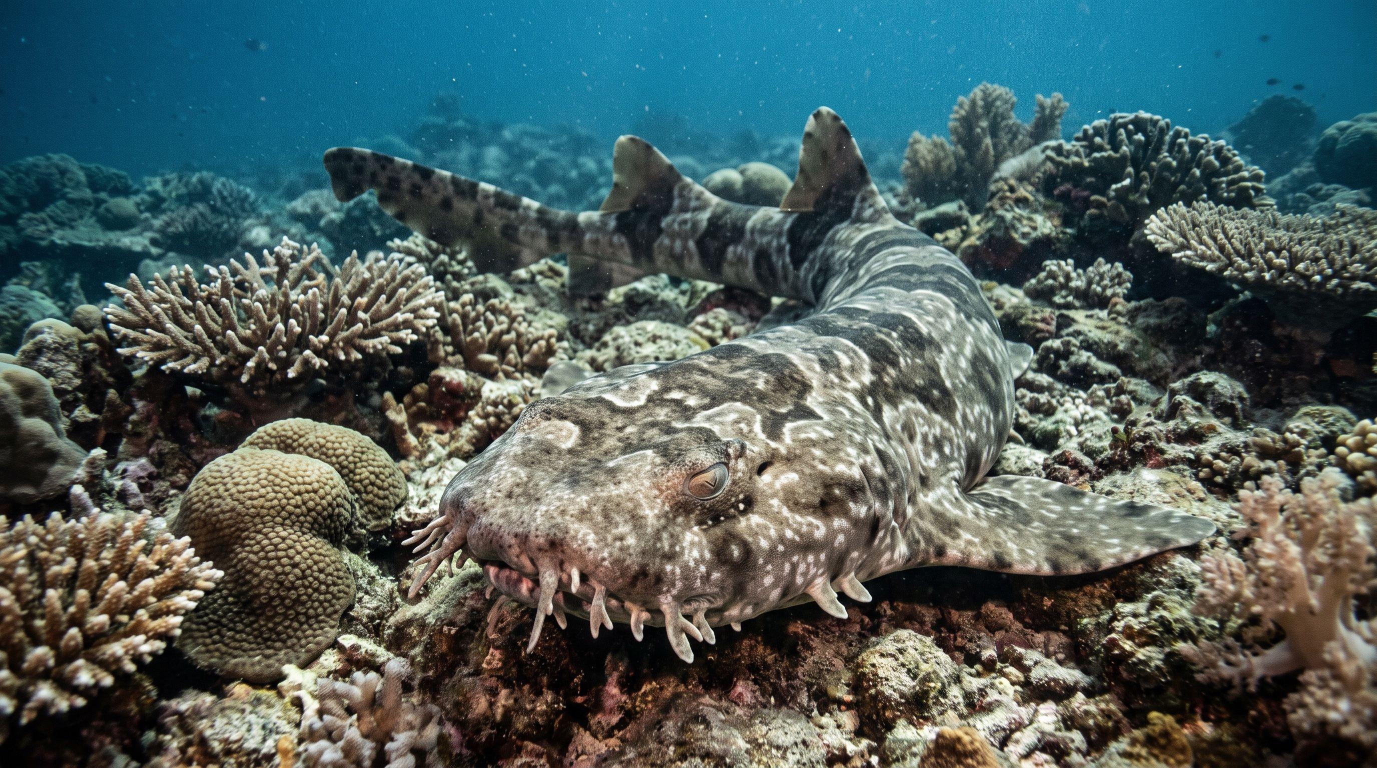 AI-generated illustration; species identification unverified. Ornate Wobbegong (Orectolobus ornatus)