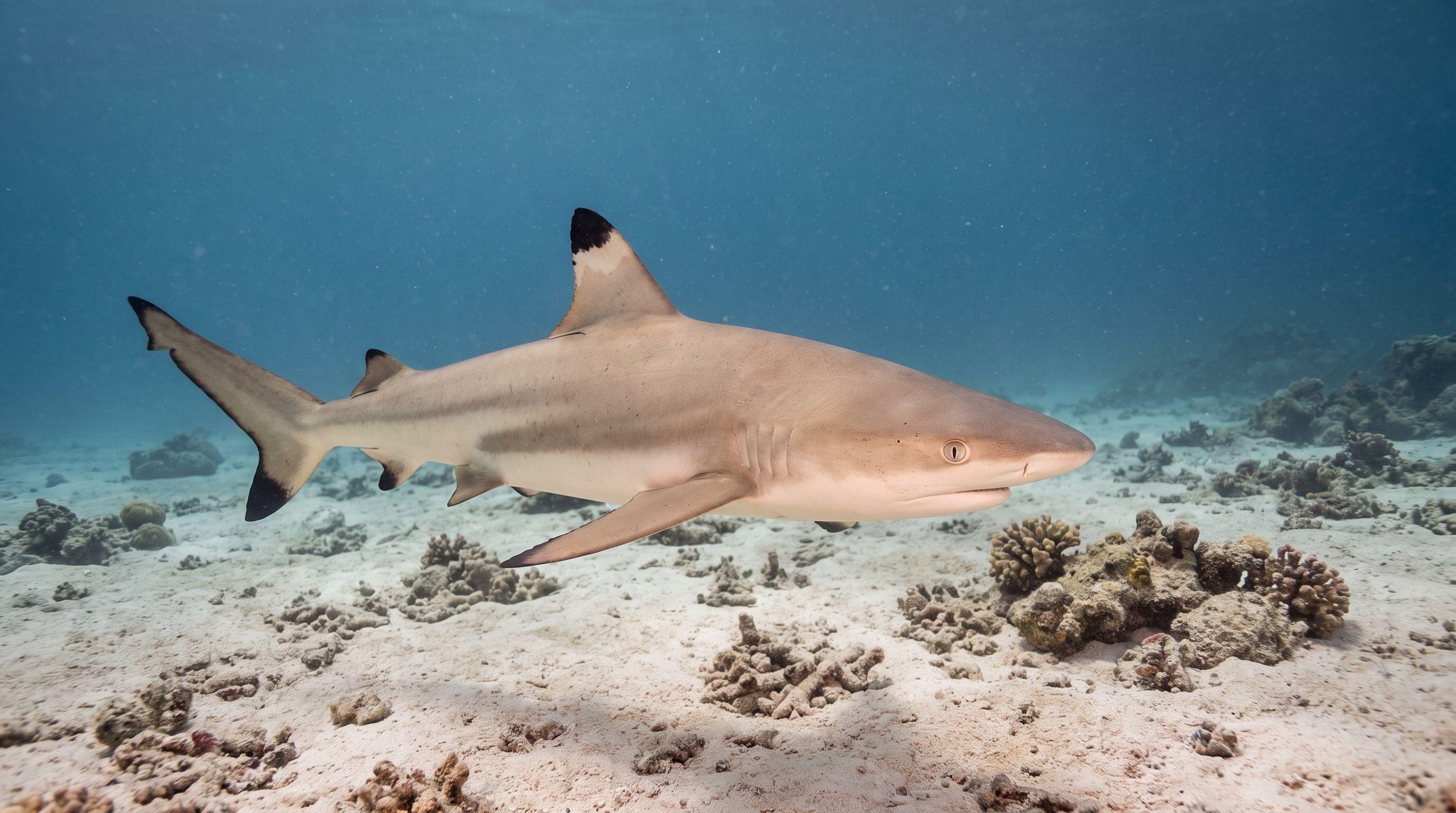 AI-generated illustration; species identification unverified. Blacktip Reef Shark (Carcharhinus melanopterus)