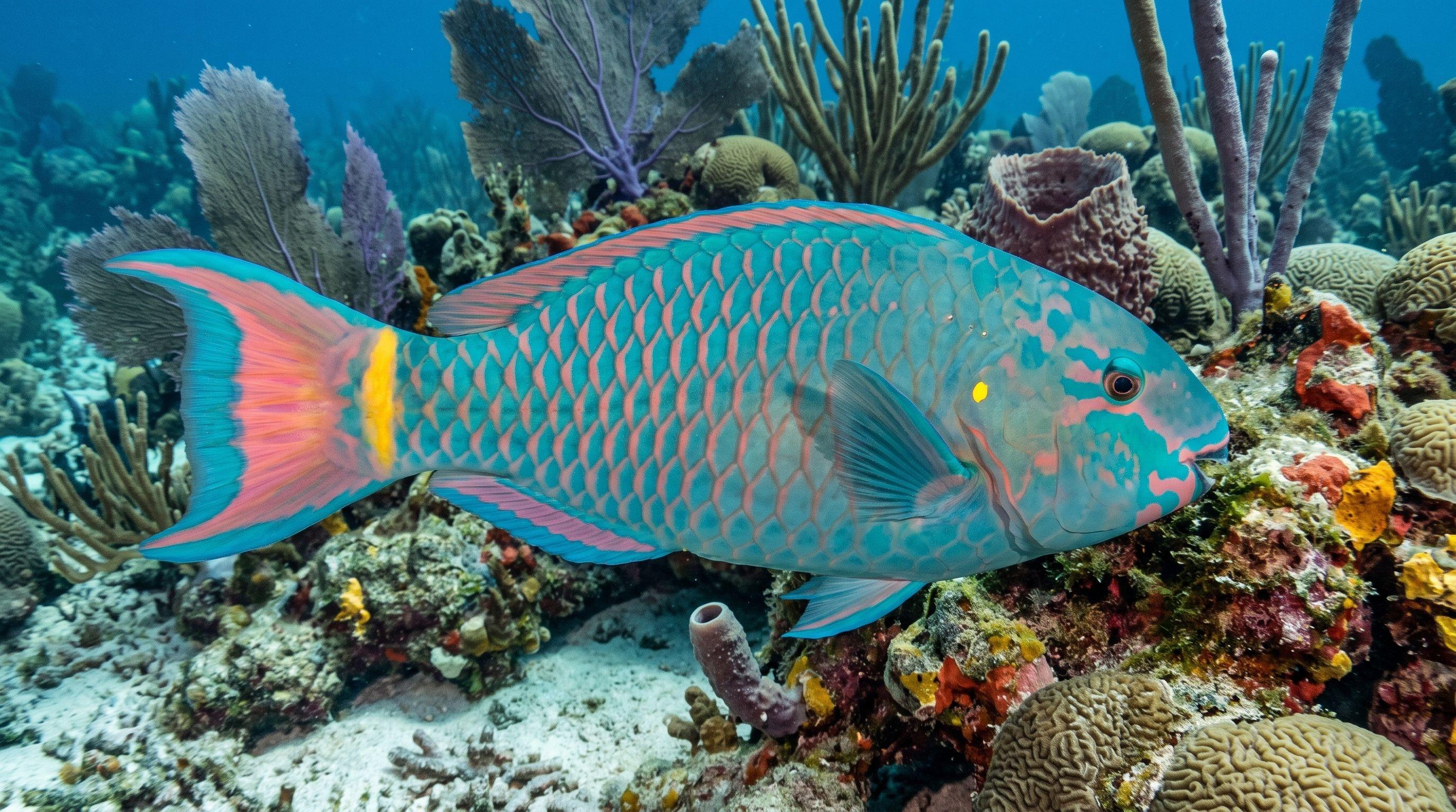 AI-generated illustration; species identification unverified. Stoplight Parrotfish (Sparisoma viride)