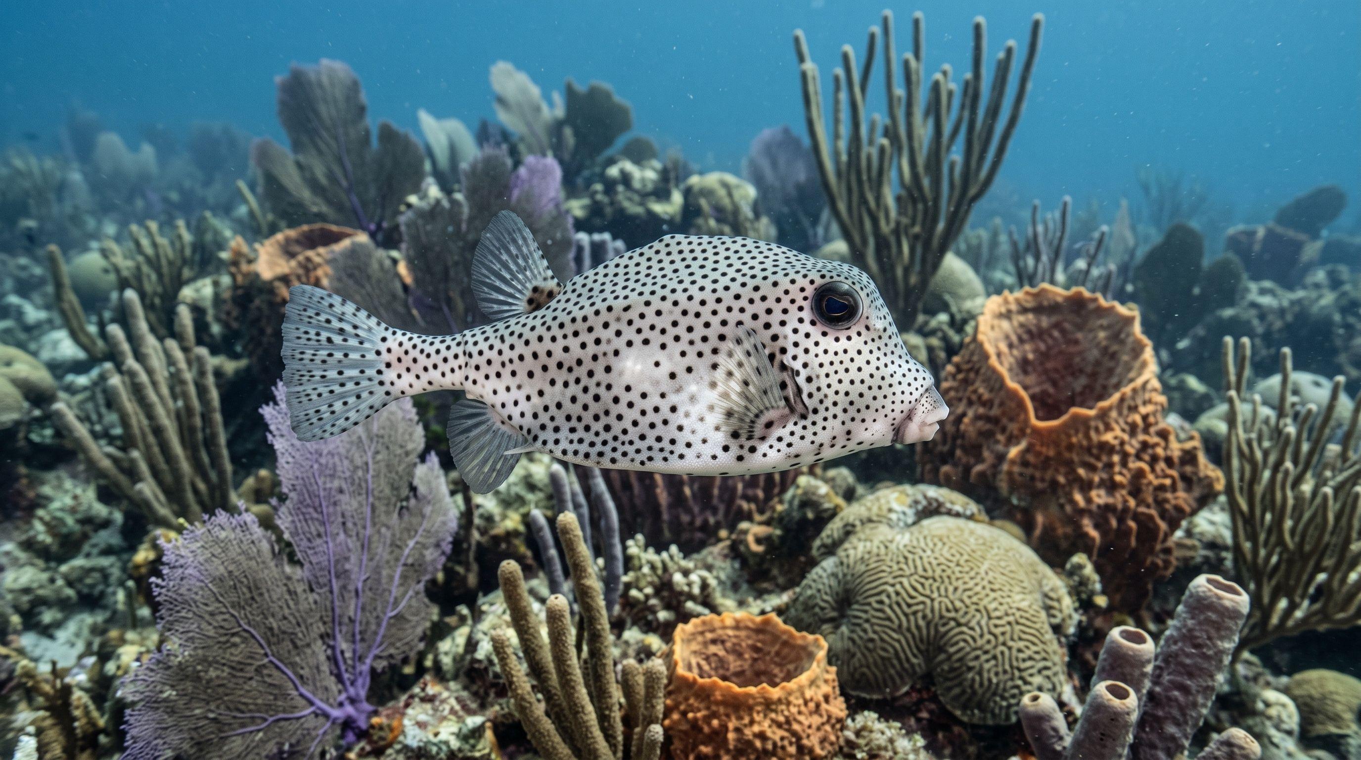 AI-generated illustration; species identification unverified. Spotted Trunkfish (Lactophrys bicaudalis)