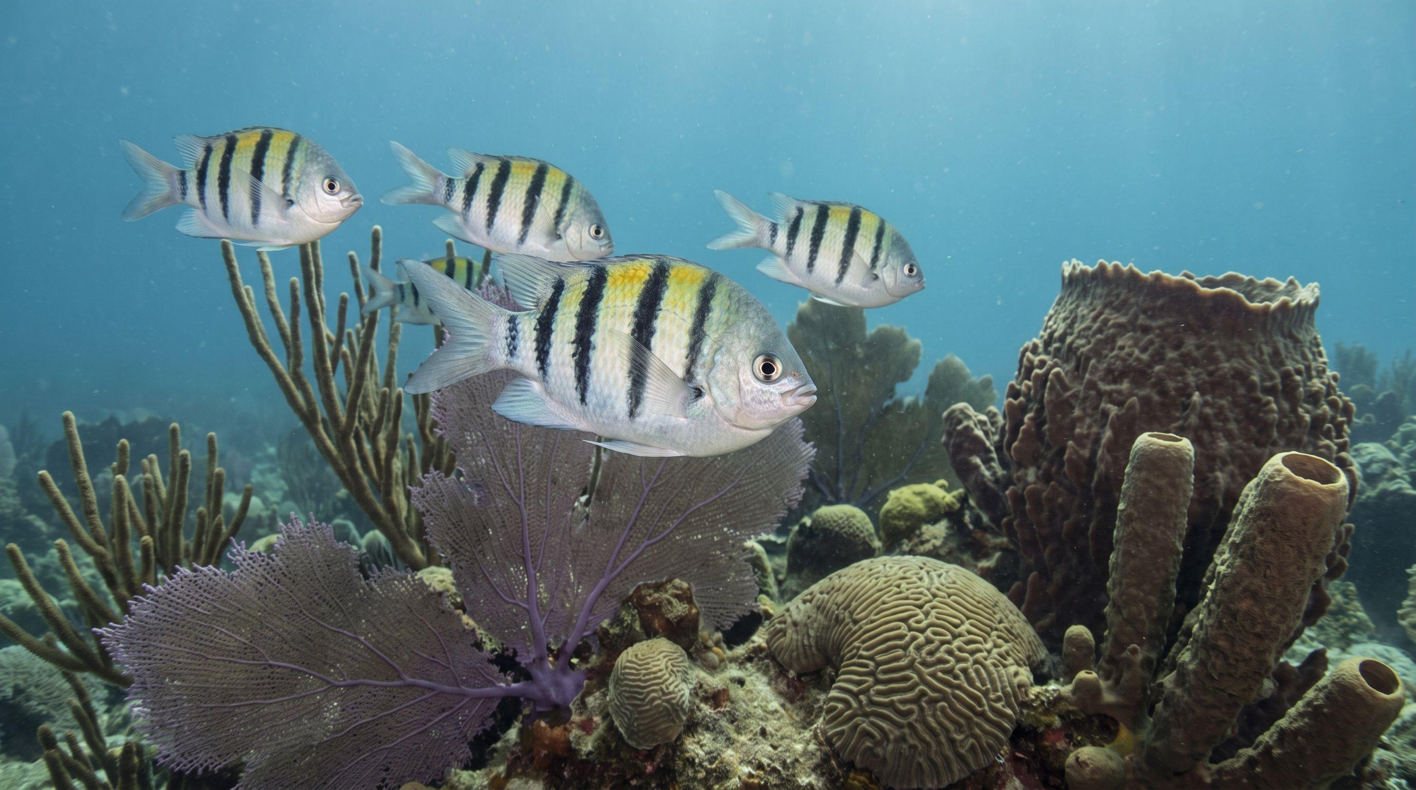 AI-generated illustration; species identification unverified. Sergeant Major (Abudefduf saxatilis)
