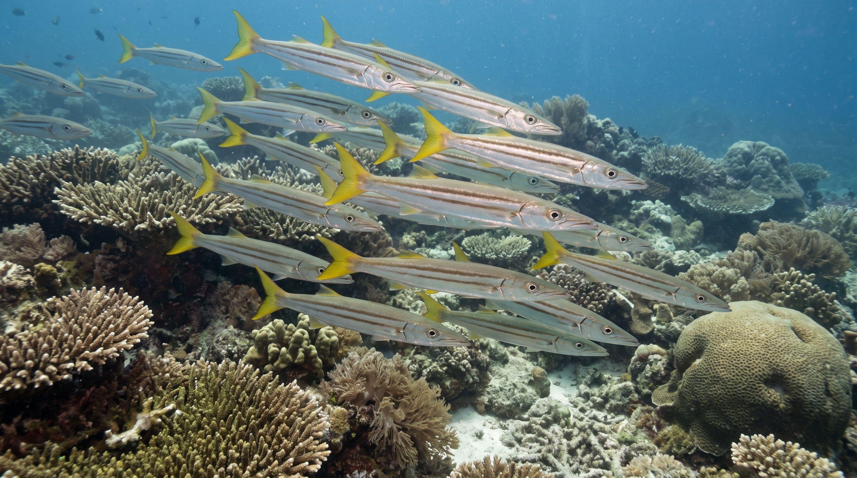 AI-generated illustration; species identification unverified. Yellowtail Barracuda (Sphyraena flavicauda)