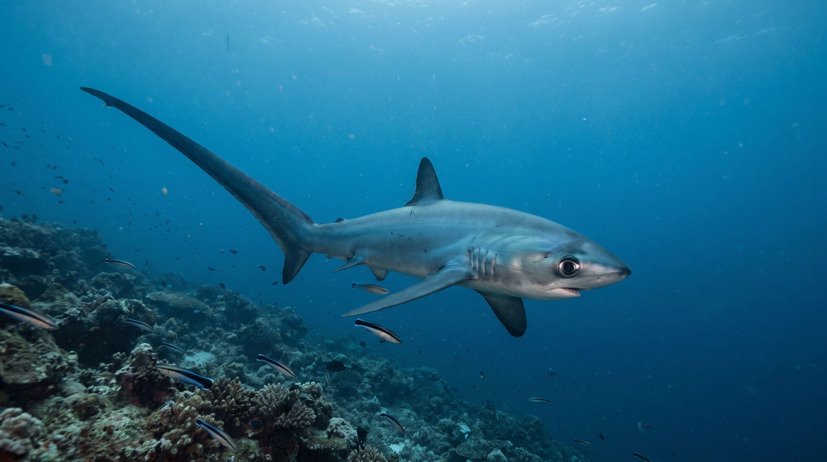 AI-generated illustration; species identification unverified. Pelagic Thresher Shark (Alopias pelagicus)