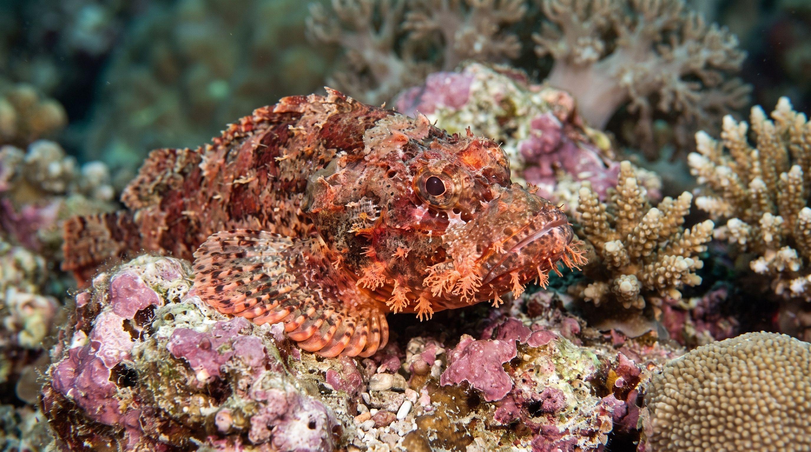 AI-generated illustration; species identification unverified. Papuan Scorpionfish (Scorpaenopsis papuensis)