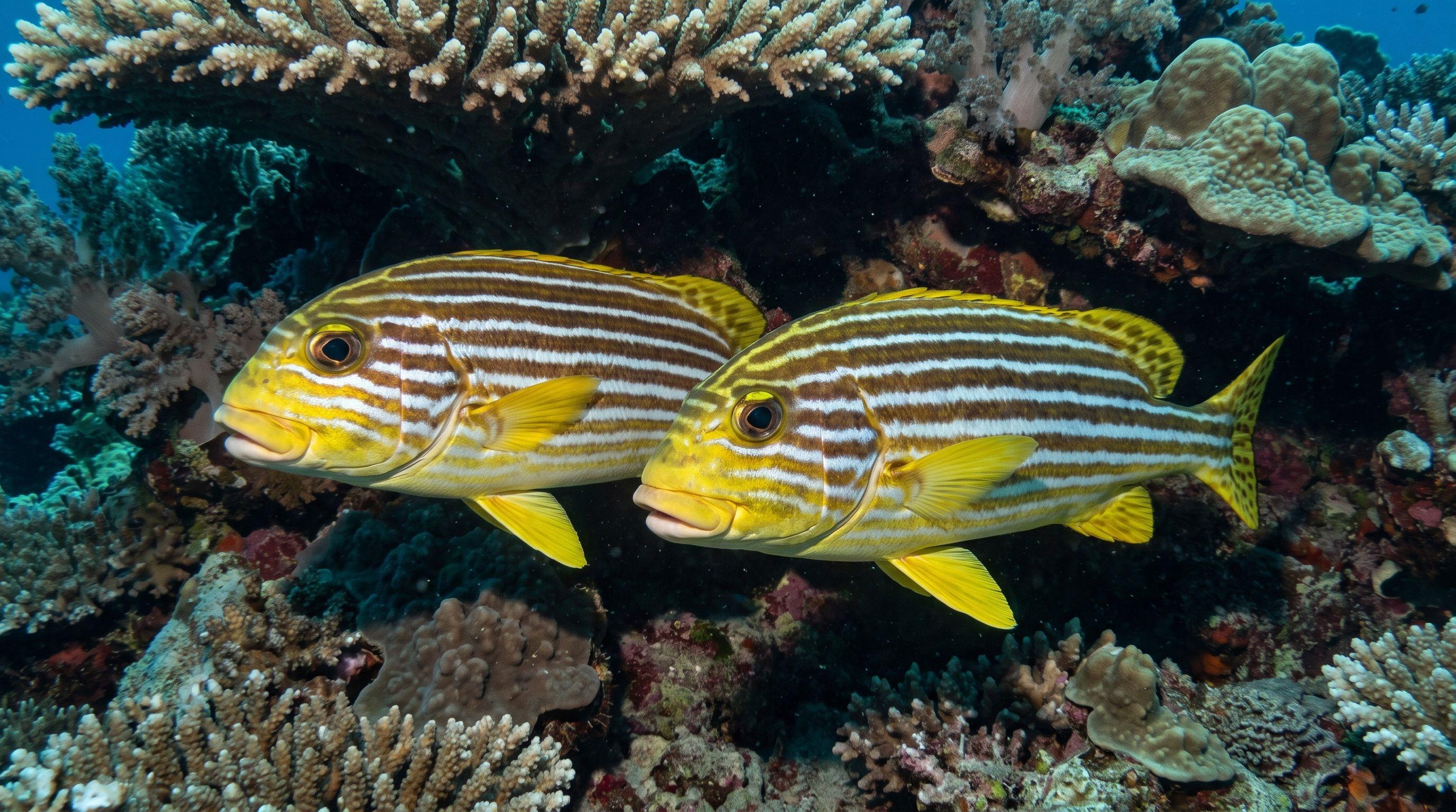 AI-generated illustration; species identification unverified. Ribboned Sweetlips (Plectorhinchus polytaenia)
