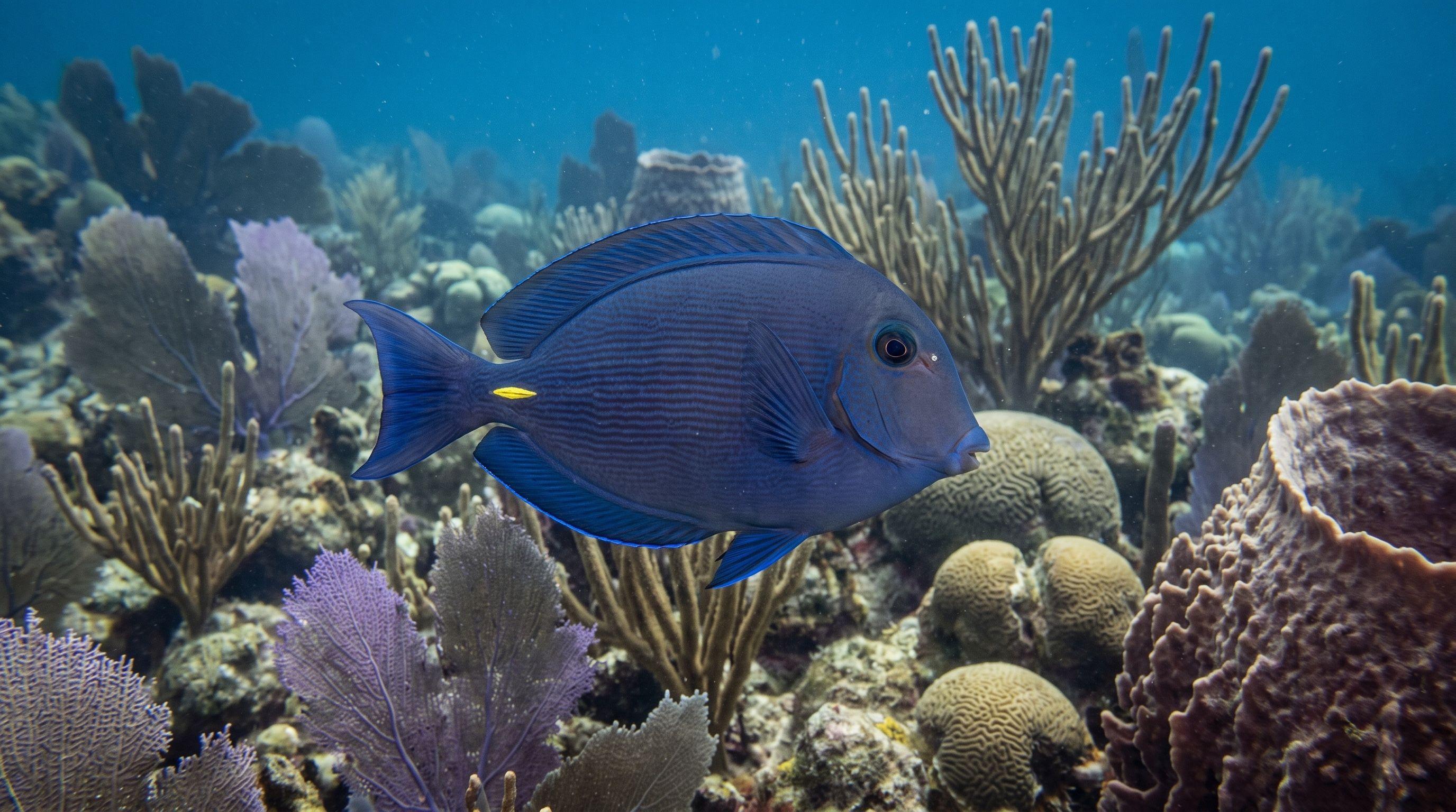 AI-generated illustration; species identification unverified. Blue Tang (Acanthurus coeruleus)