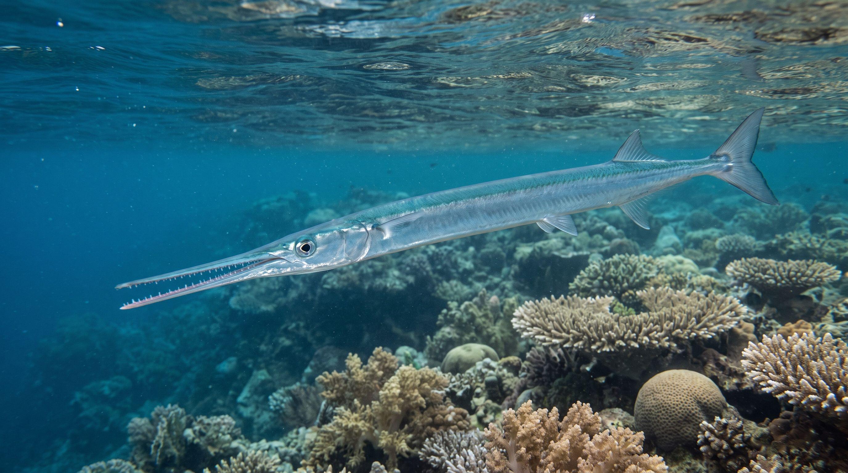 AI-generated illustration; species identification unverified. Crocodile Needlefish (Tylosurus crocodilus)