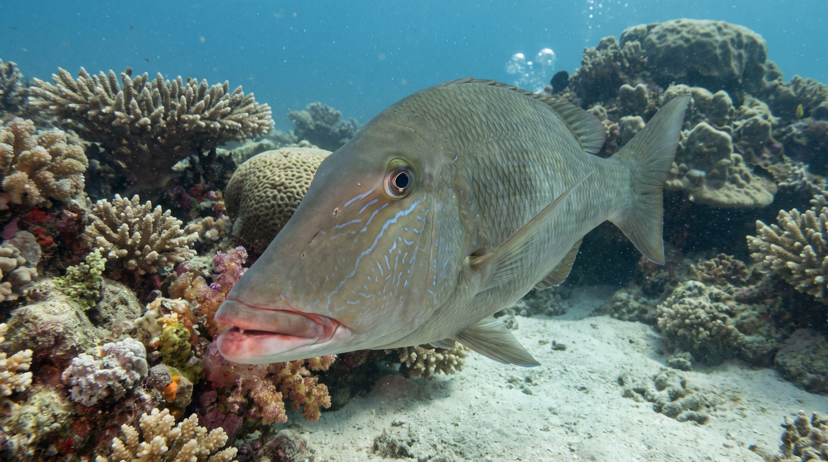 AI-generated illustration; species identification unverified. Longface Emperor (Lethrinus olivaceus)