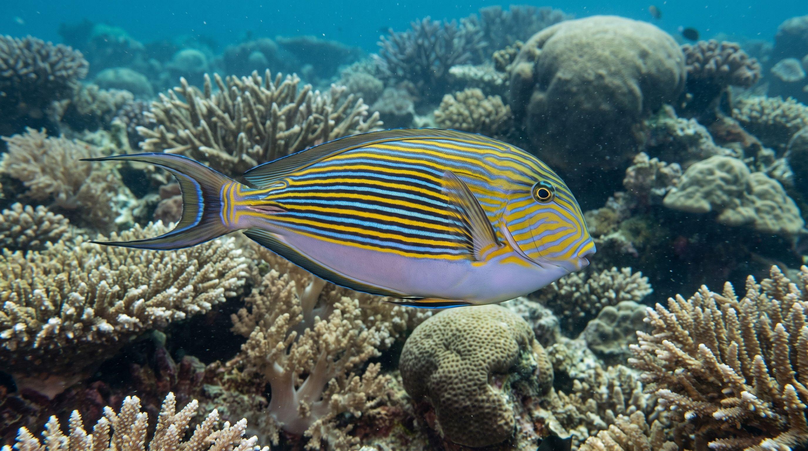 AI-generated illustration; species identification unverified. Surgeonfish (assorted) (Acanthuridae spp.)