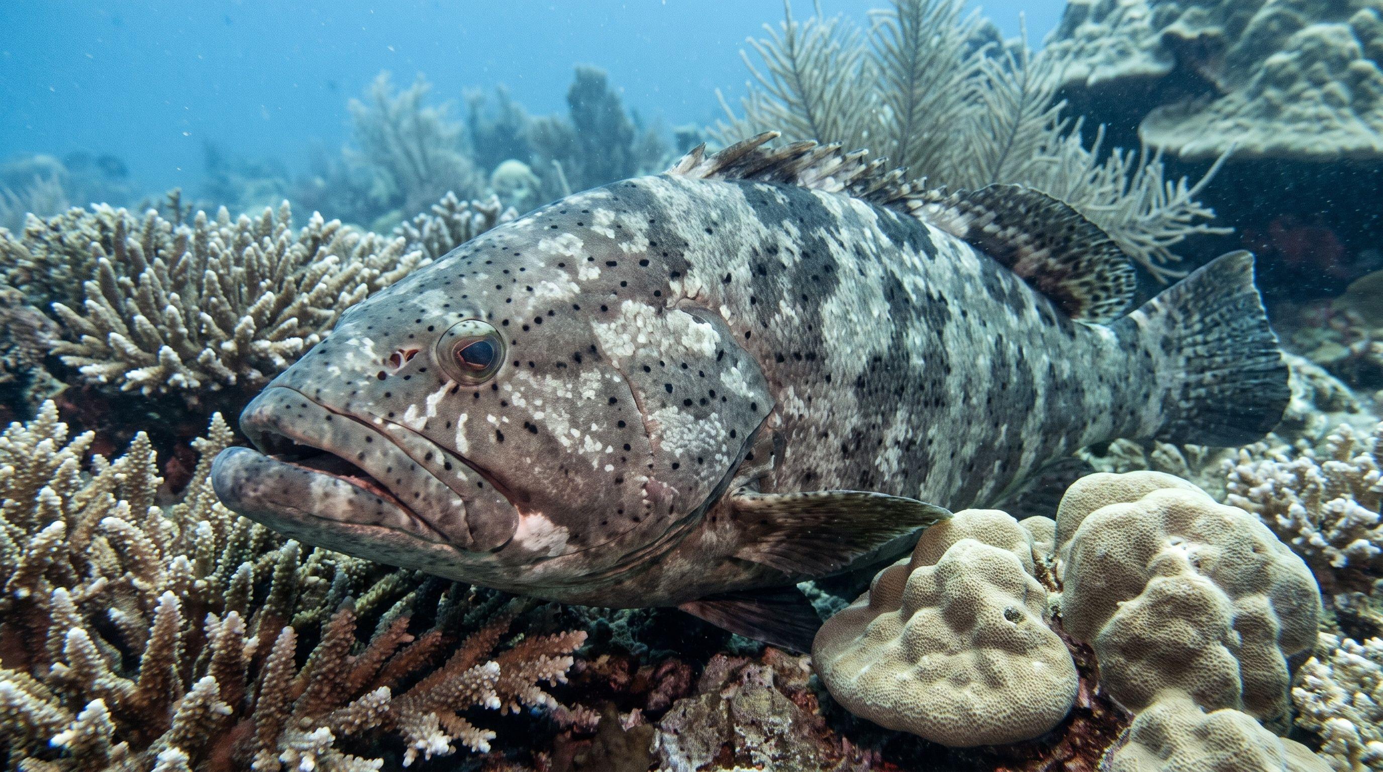 AI-generated illustration; species identification unverified. Malabar Grouper (Epinephelus malabaricus)