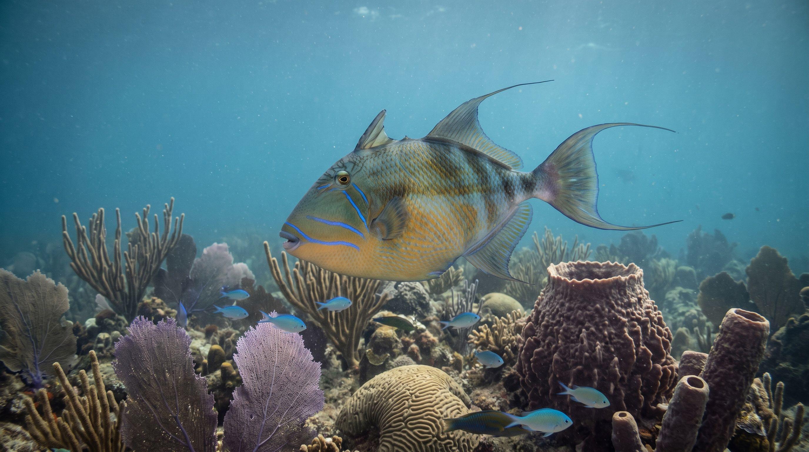 AI-generated illustration; species identification unverified. Queen Triggerfish (Balistes vetula)