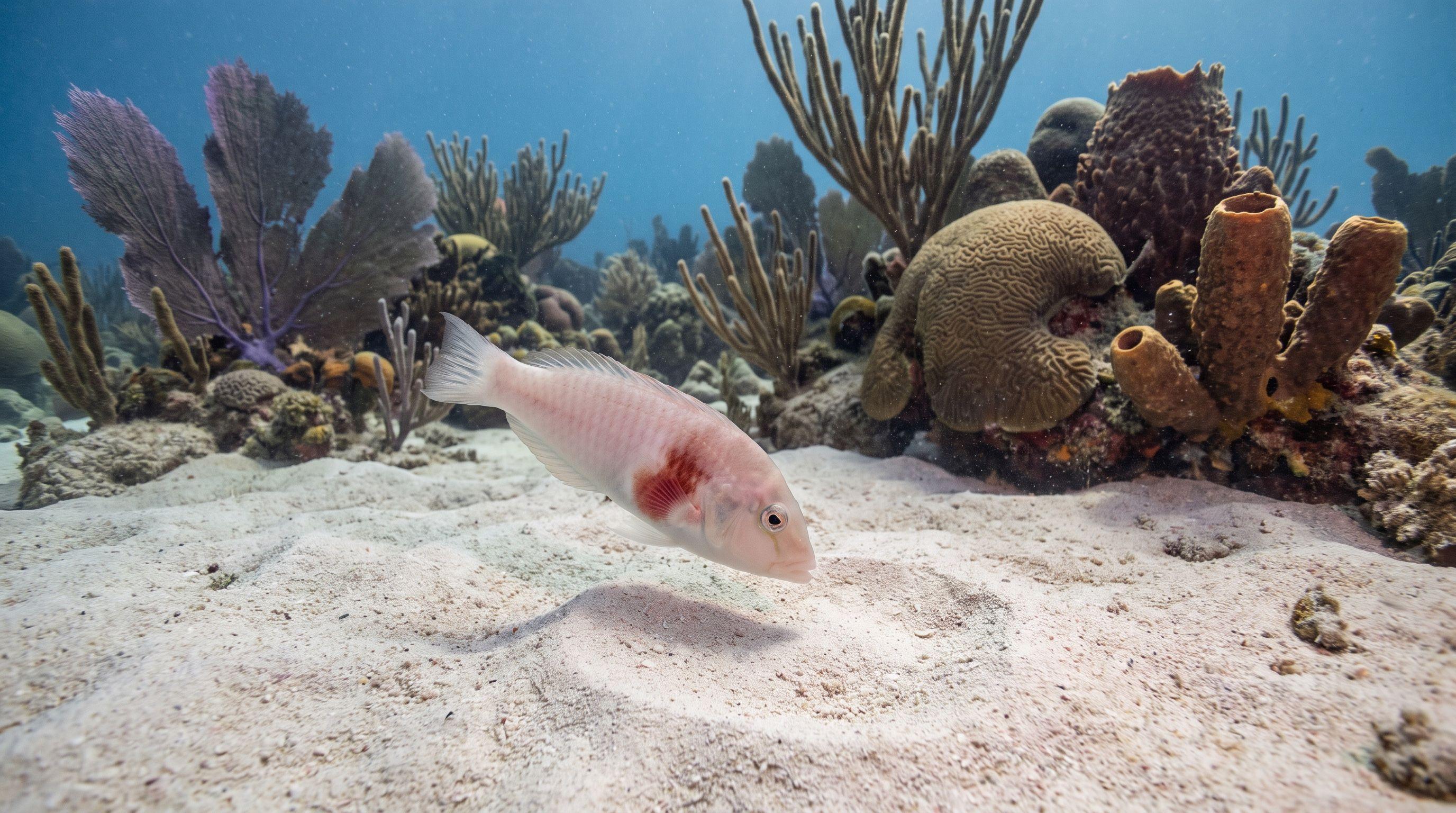 AI-generated illustration; species identification unverified. Rosy Razorfish (Xyrichtys martinicensis)
