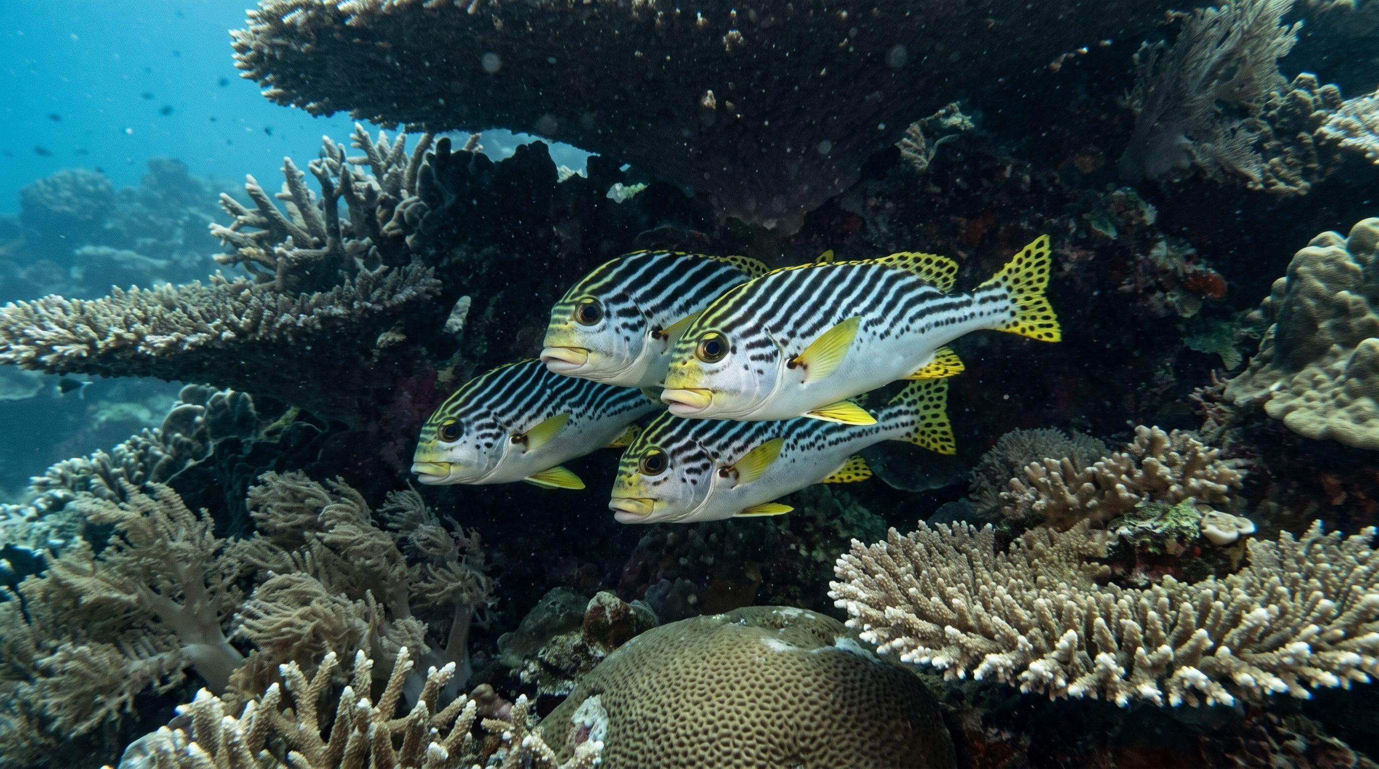 AI-generated illustration; species identification unverified. Diagonal-banded Sweetlips (Plectorhinchus lineatus)