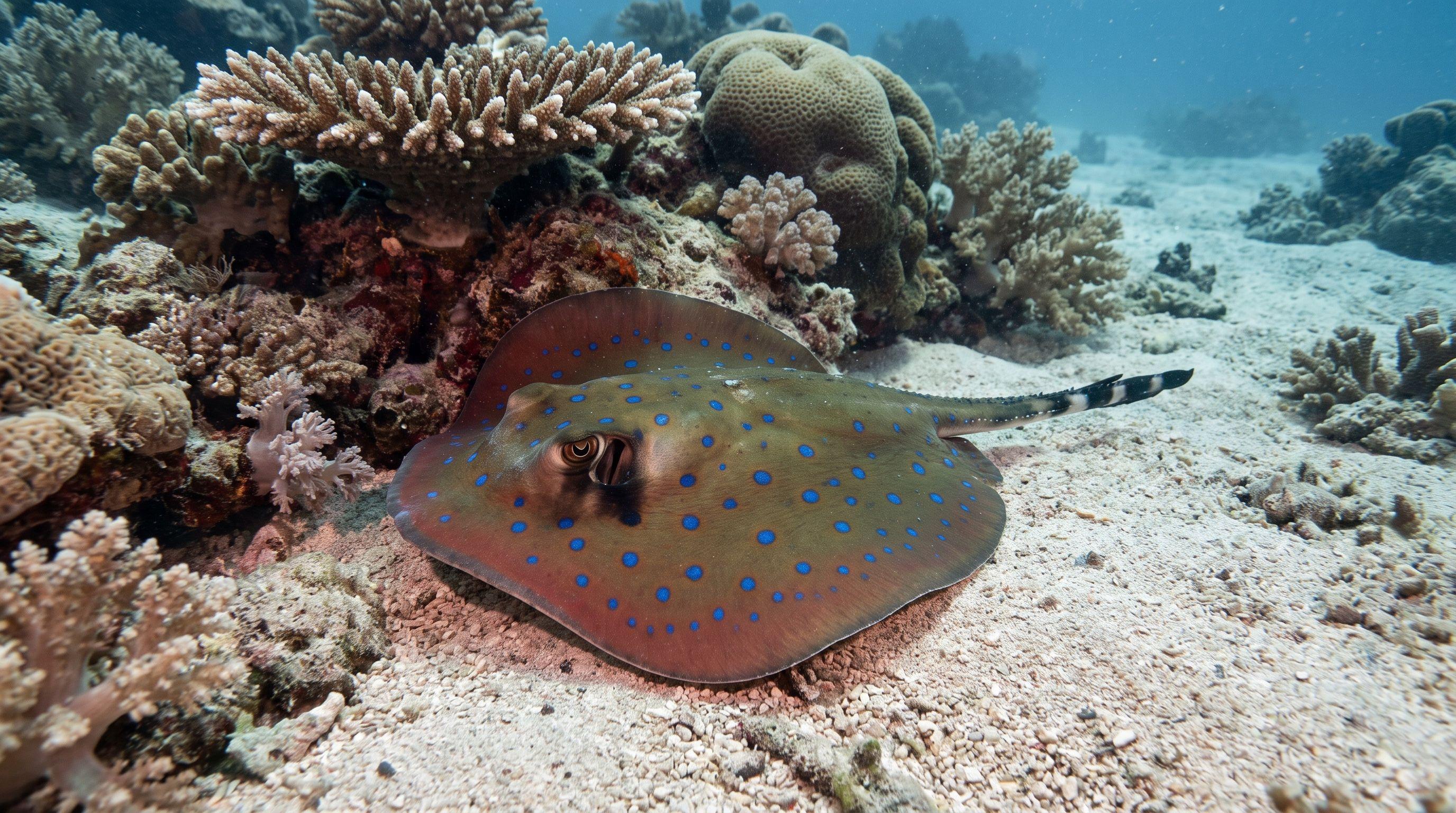 AI-generated illustration; species identification unverified. Blue-spotted Stingray (Kuhl's Maskray) (Neotrygon kuhlii)
