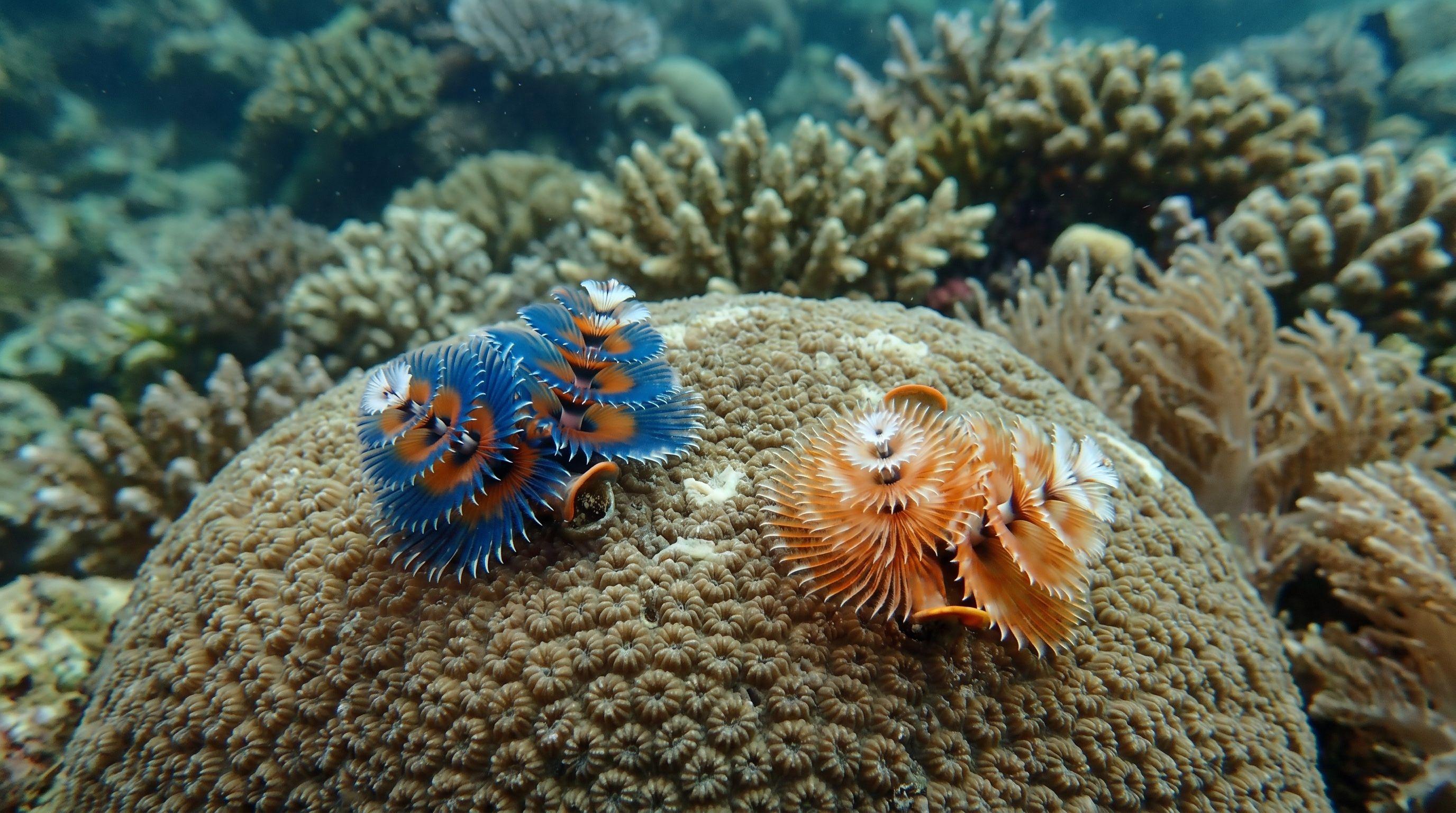 AI-generated illustration; species identification unverified. Christmas Tree Worm (Spirobranchus giganteus)