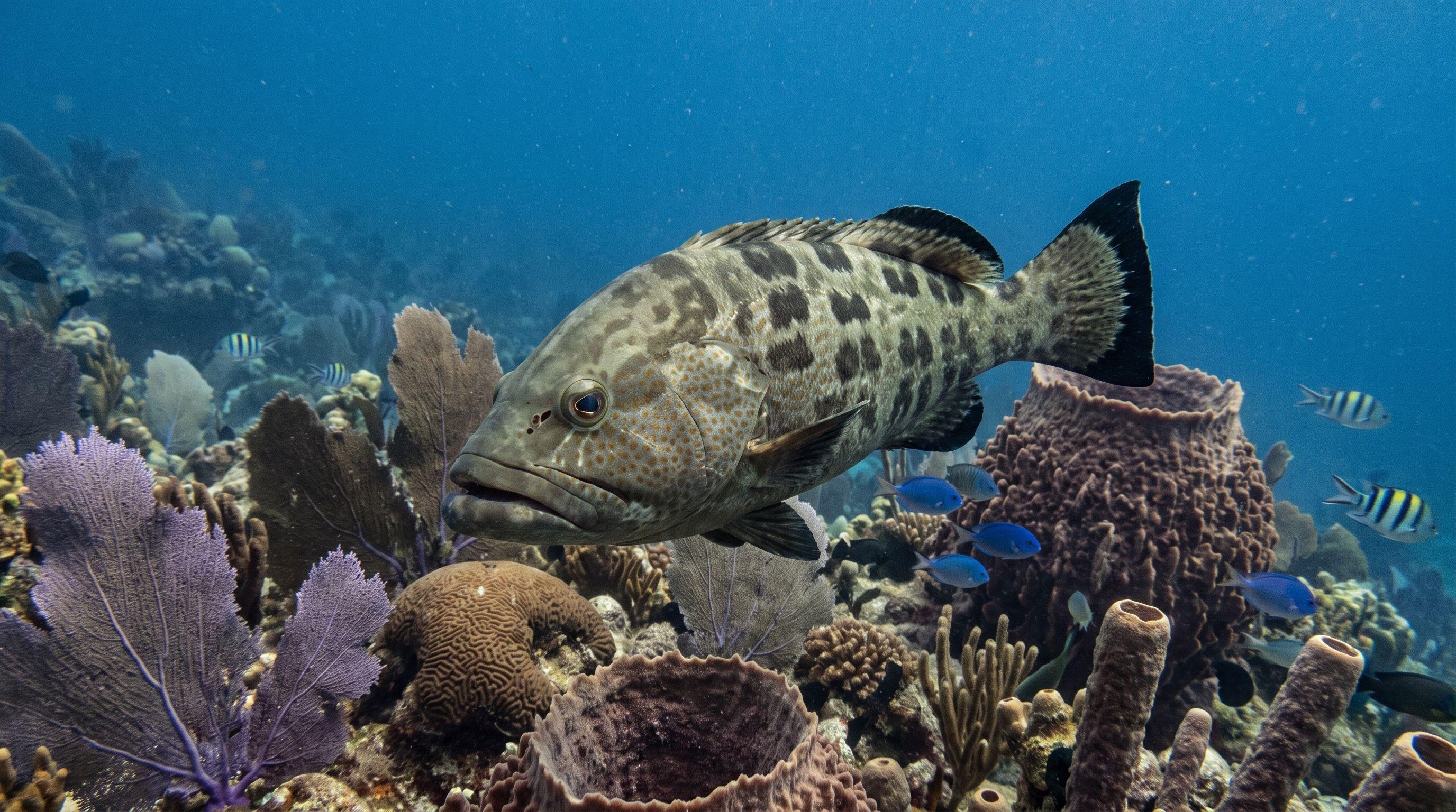 AI-generated illustration; species identification unverified. Black Grouper (Mycteroperca bonaci)