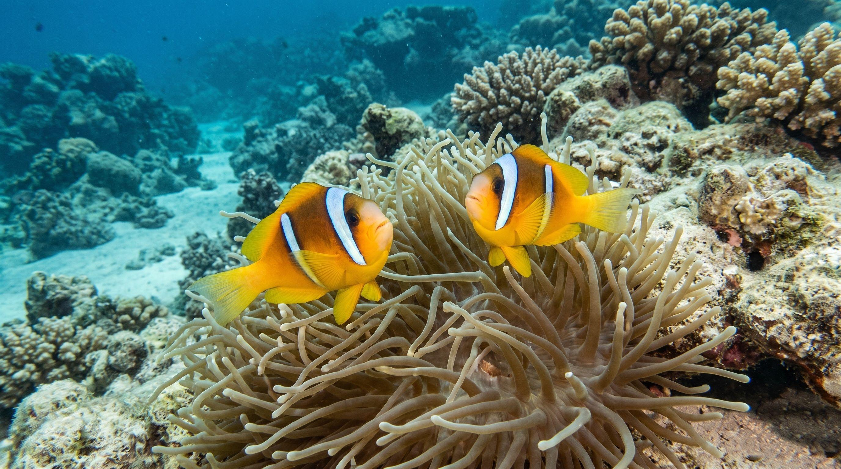 AI-generated illustration; species identification unverified. Red Sea Clownfish (Amphiprion bicinctus)