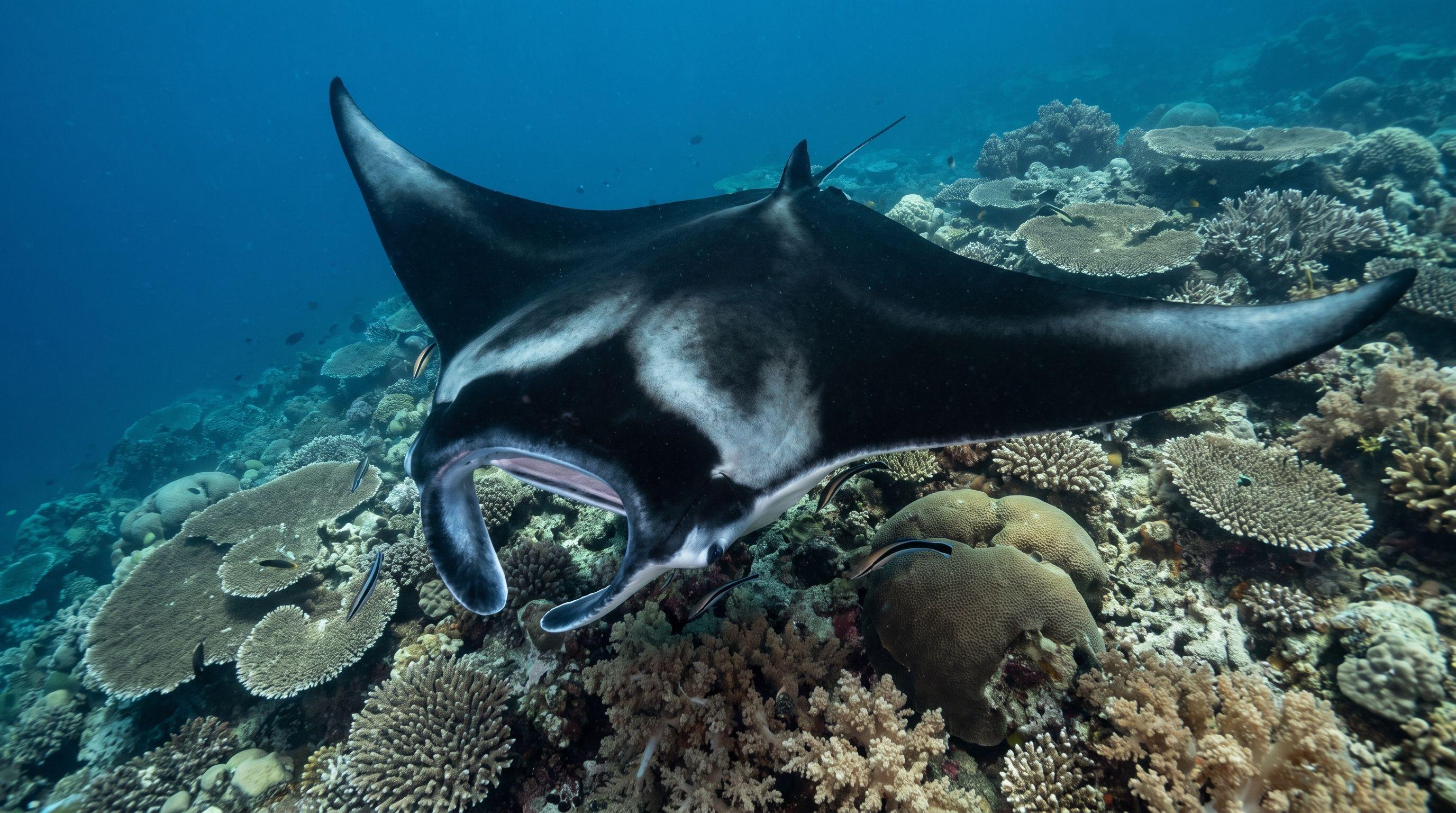 AI-generated illustration; species identification unverified. Reef Manta Ray (Mobula alfredi)