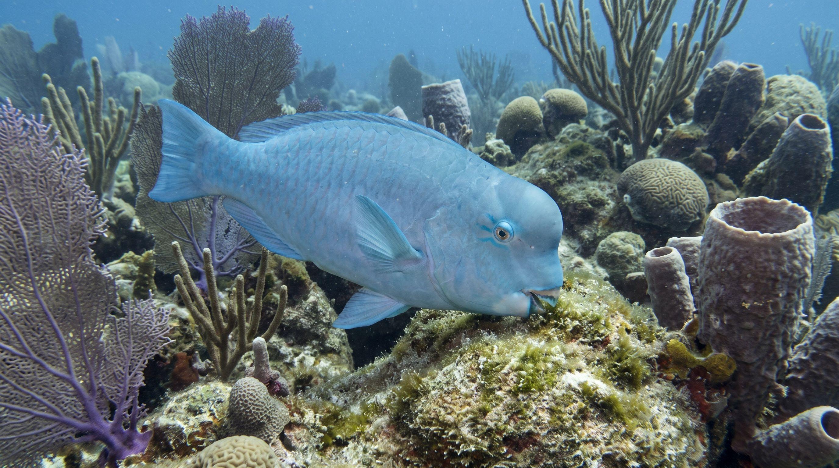 AI-generated illustration; species identification unverified. Blue Parrotfish (Scarus coeruleus)