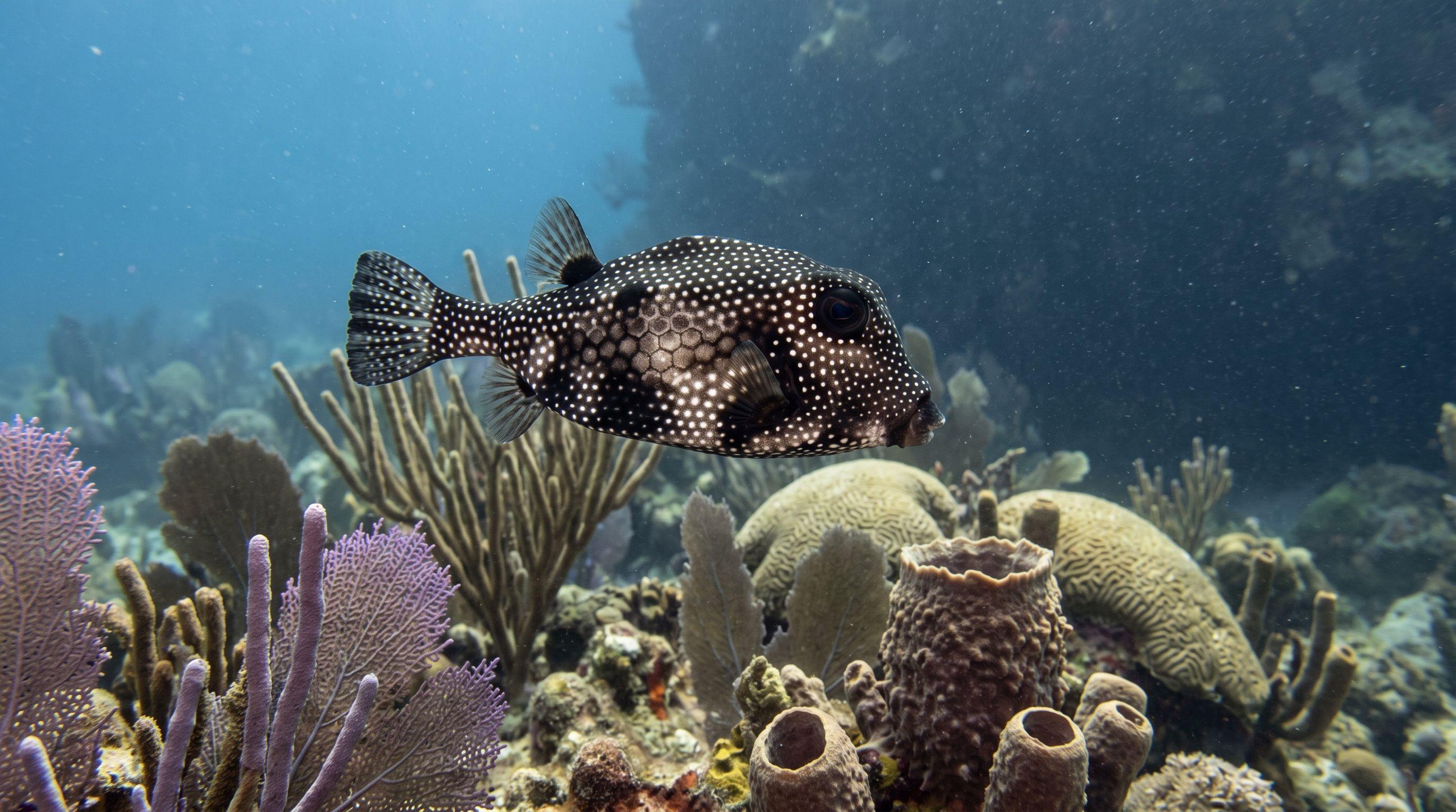 AI-generated illustration; species identification unverified. Smooth Trunkfish (Lactophrys triqueter)