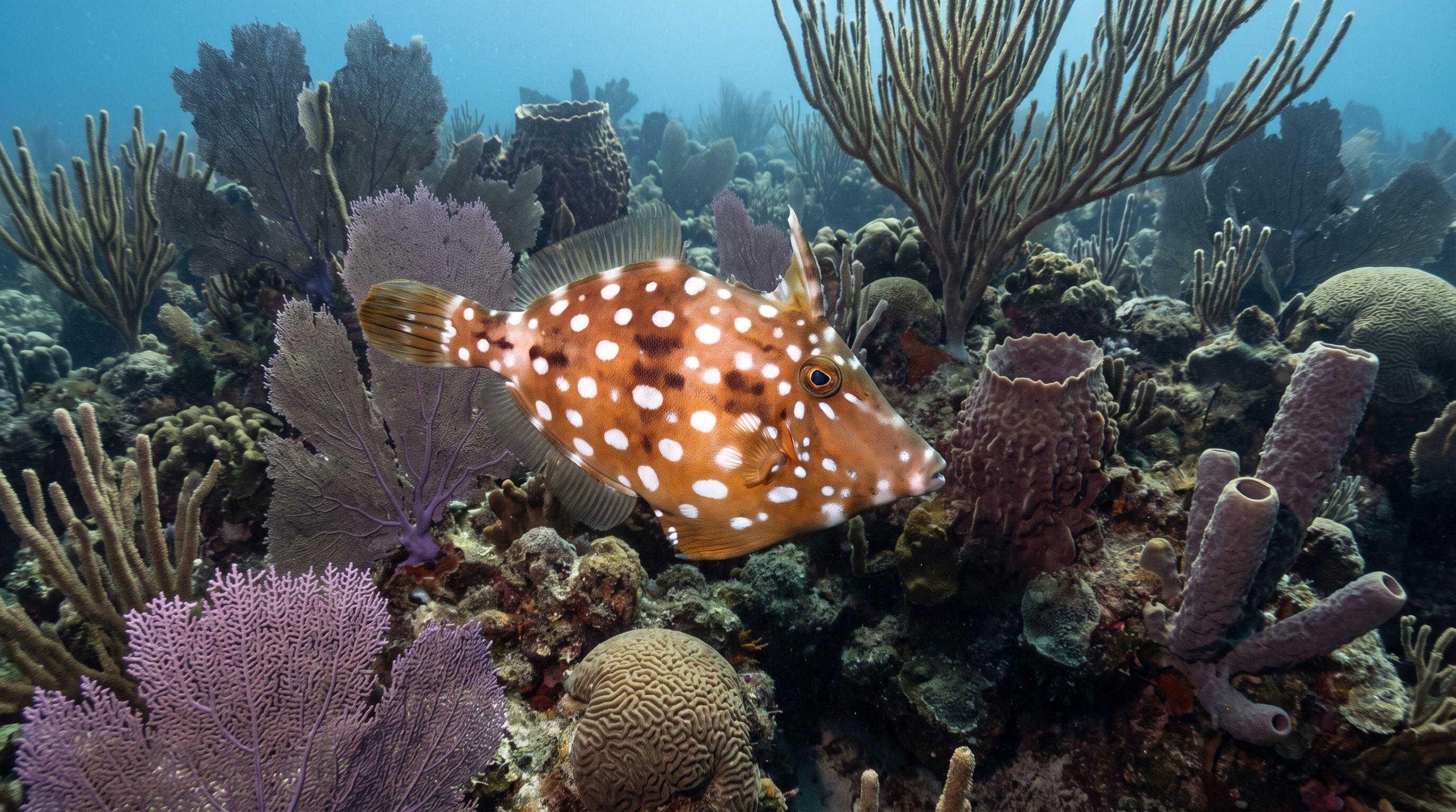 AI-generated illustration; species identification unverified. Whitespotted Filefish (Cantherhines macrocerus)