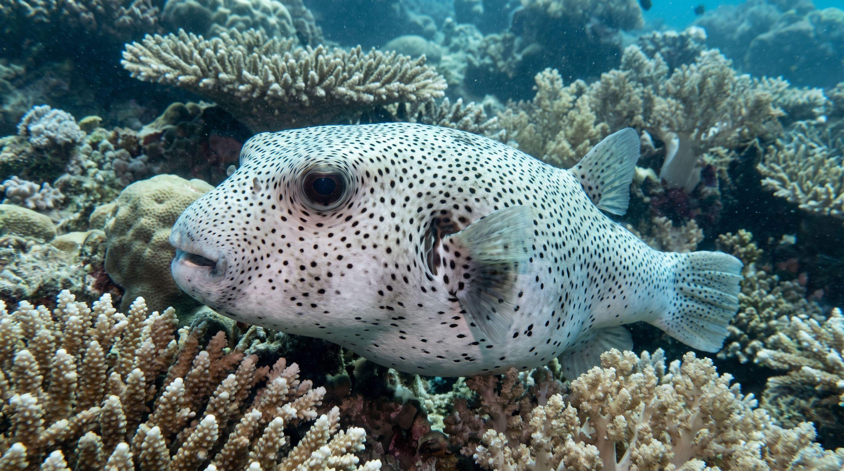 AI-generated illustration; species identification unverified. Starry Pufferfish (Arothron stellatus)