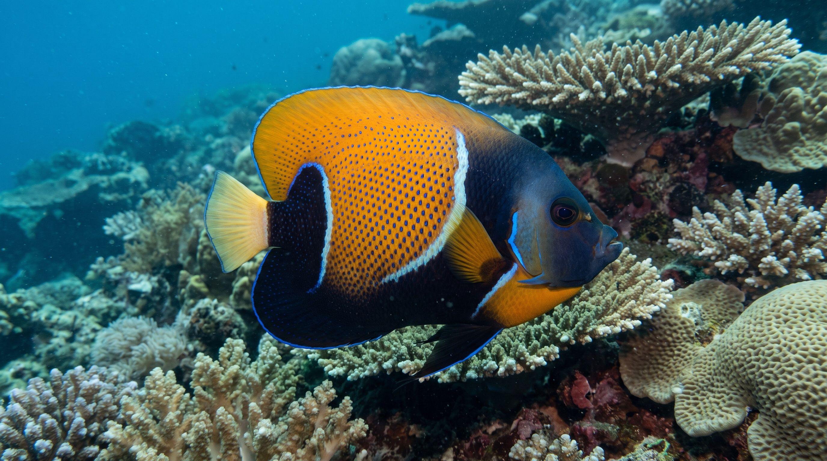 AI-generated illustration; species identification unverified. Angelfish (assorted) (Pomacanthidae spp.)