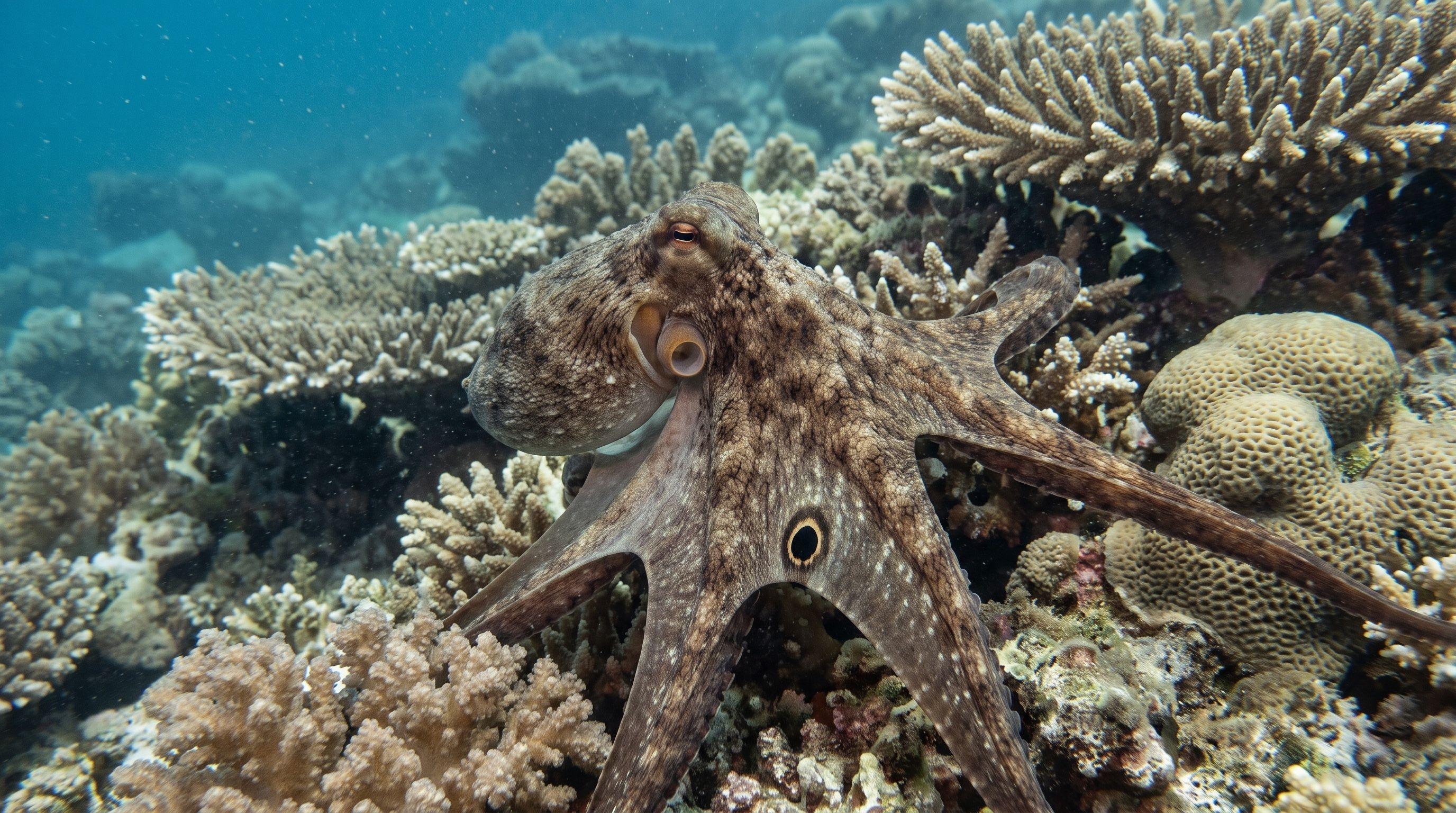 AI-generated illustration; species identification unverified. Reef Octopus (Day Octopus) (Octopus cyanea)