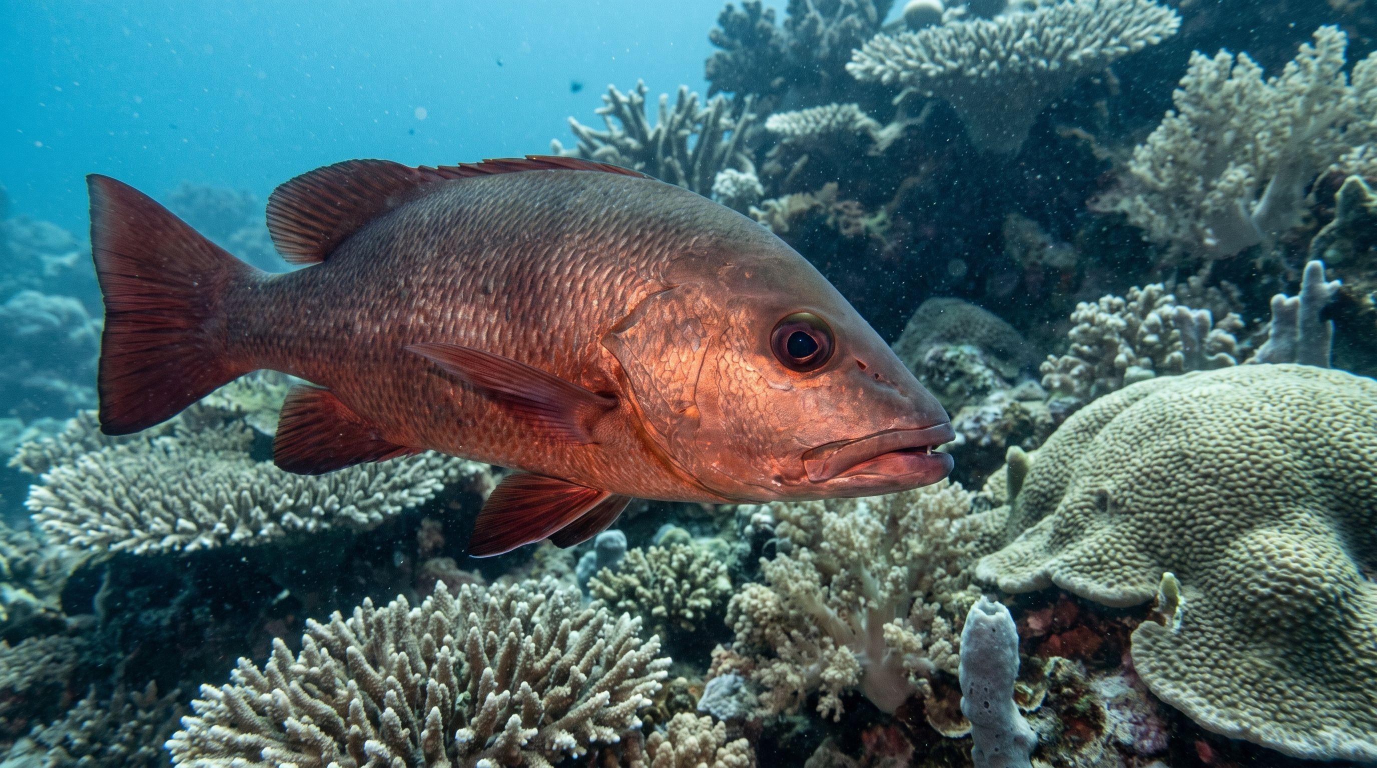 AI-generated illustration; species identification unverified. Red Bass (Lutjanus bohar)