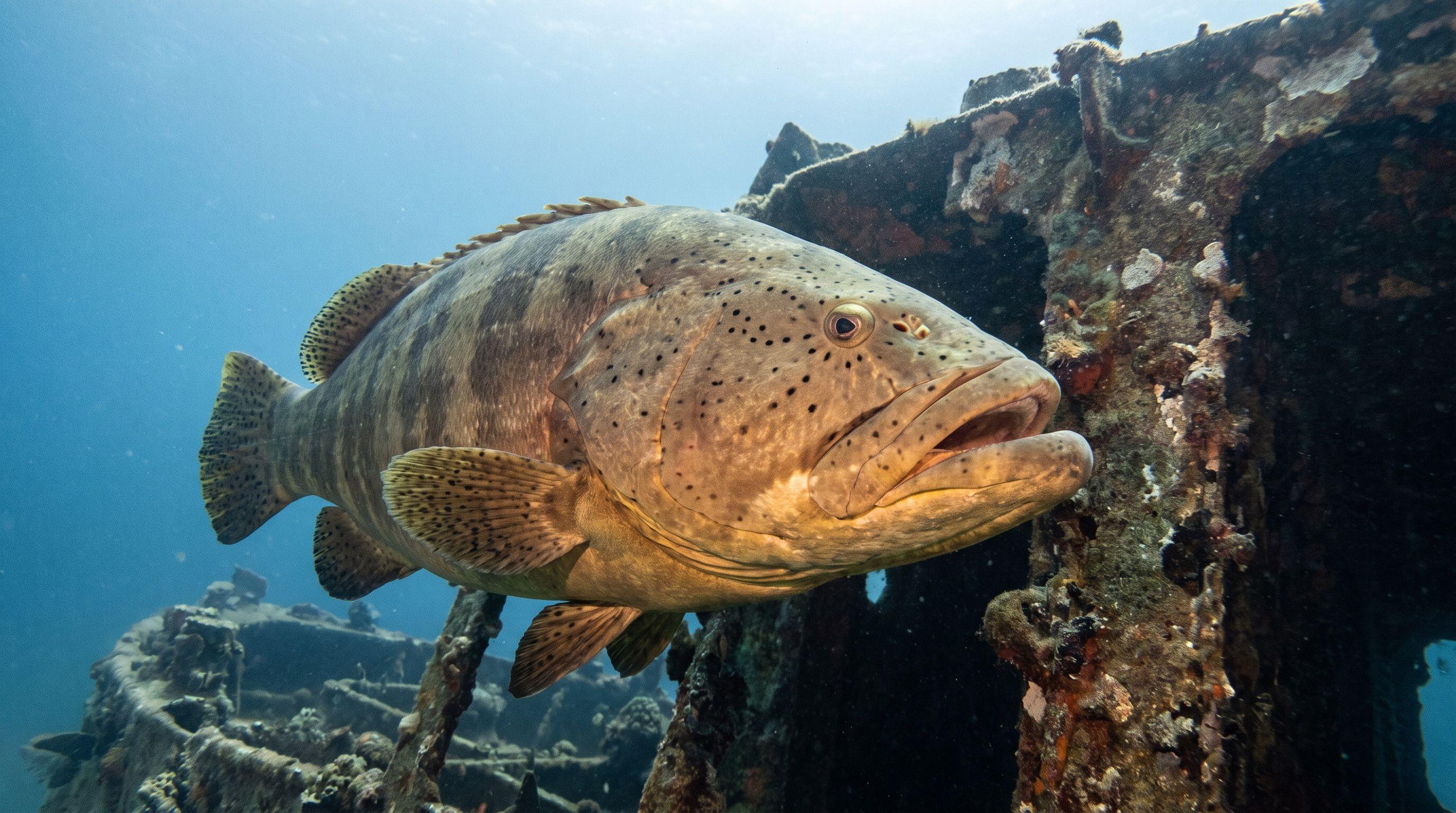 AI-generated illustration; species identification unverified. Goliath Grouper (Epinephelus itajara)