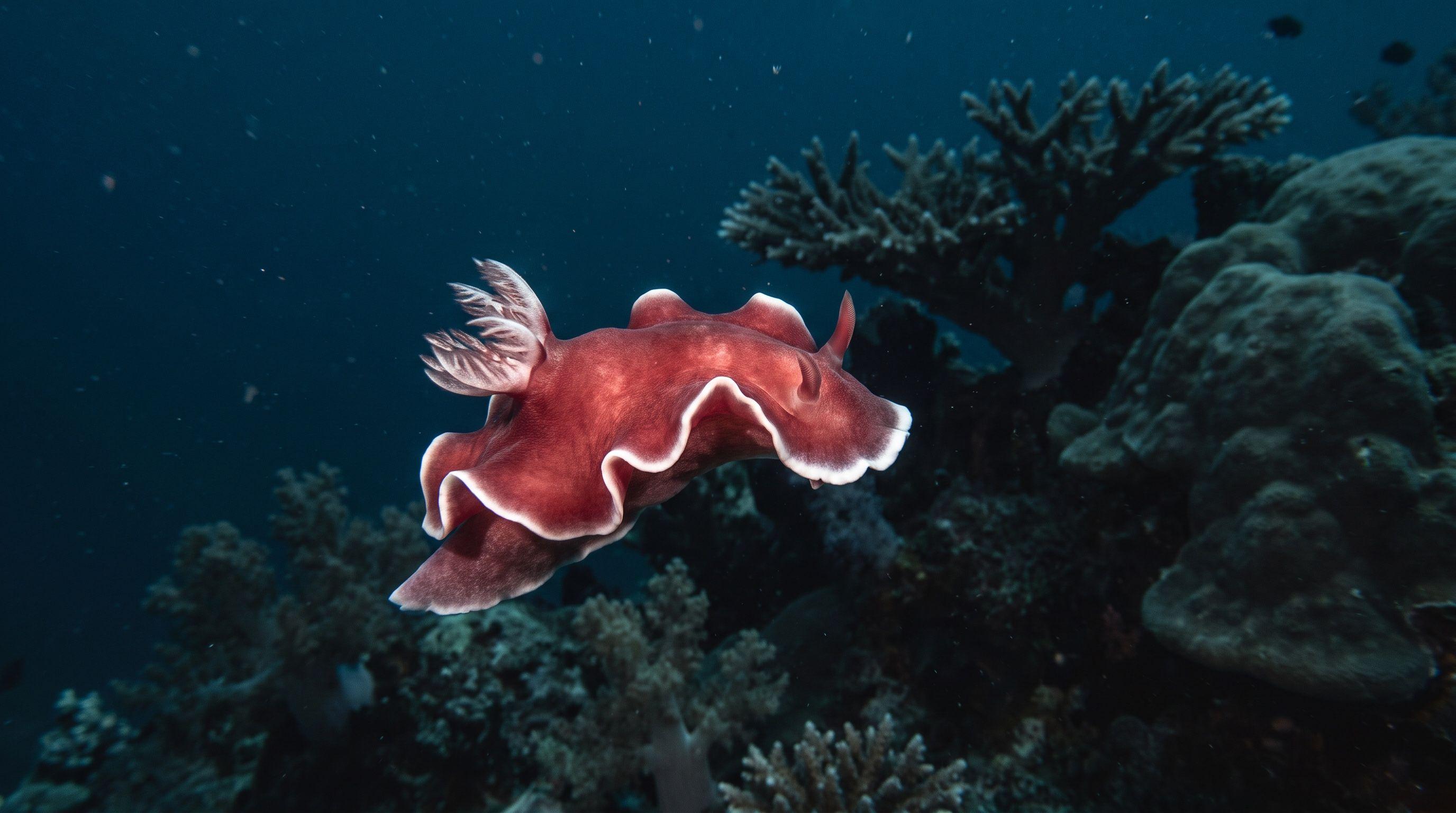 AI-generated illustration; species identification unverified. Spanish Dancer (Hexabranchus sanguineus)