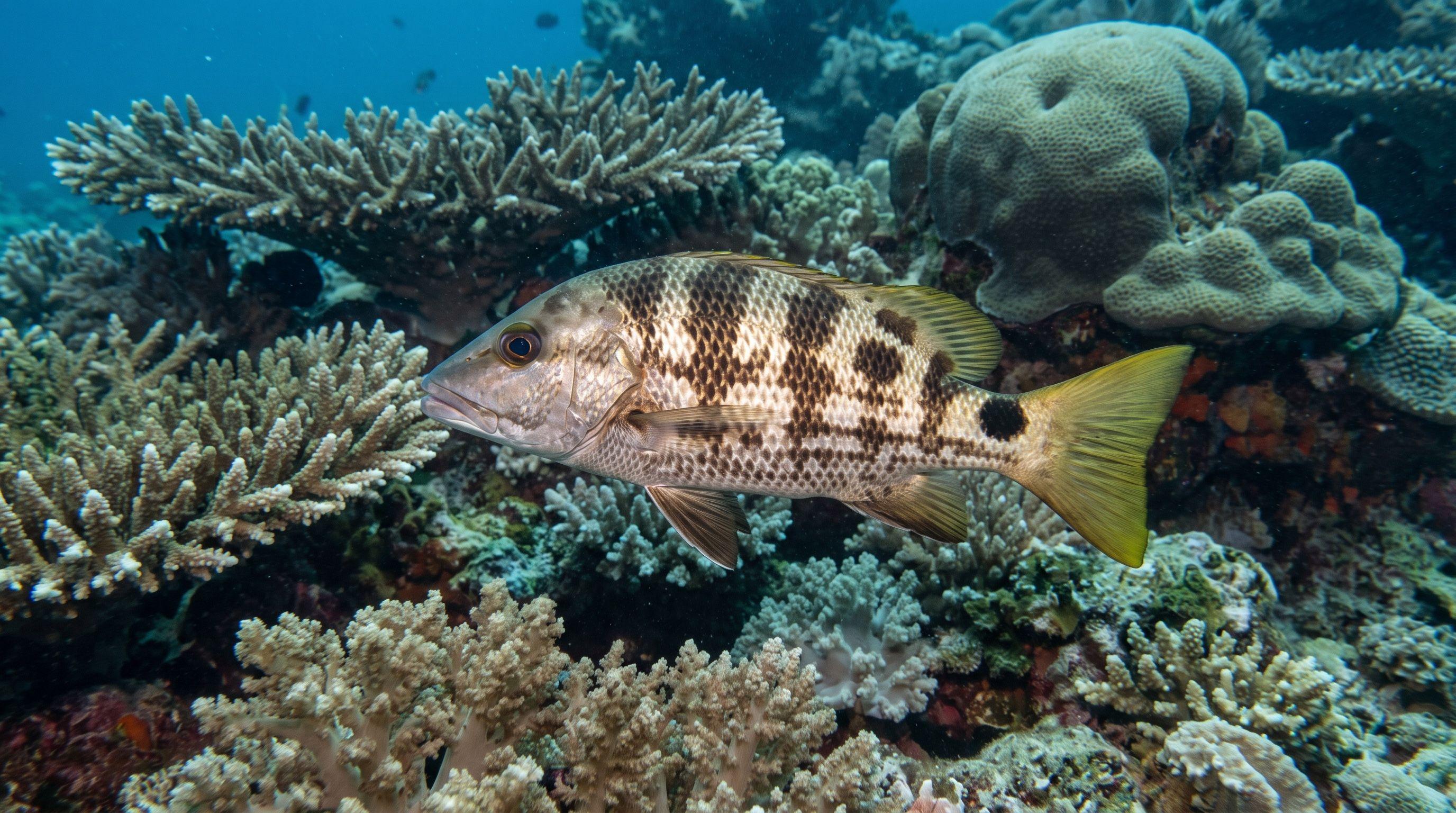 AI-generated illustration; species identification unverified. Checkered Snapper (Lutjanus decussatus)
