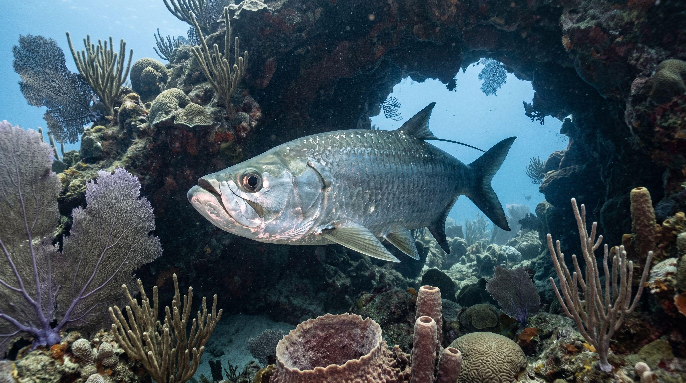 AI-generated illustration; species identification unverified. Atlantic Tarpon (Megalops atlanticus)