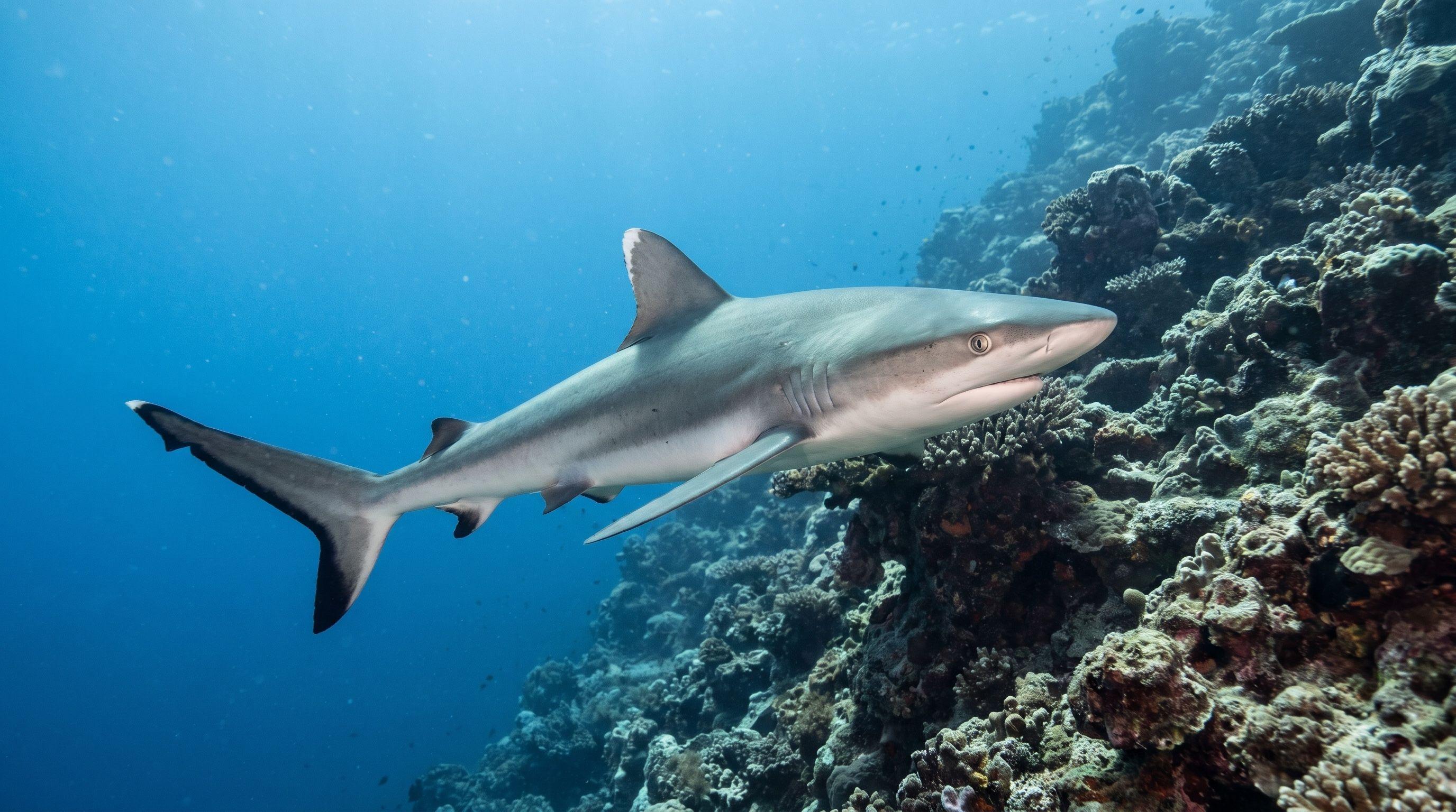 AI-generated illustration; species identification unverified. Grey Reef Shark (Carcharhinus amblyrhynchos)