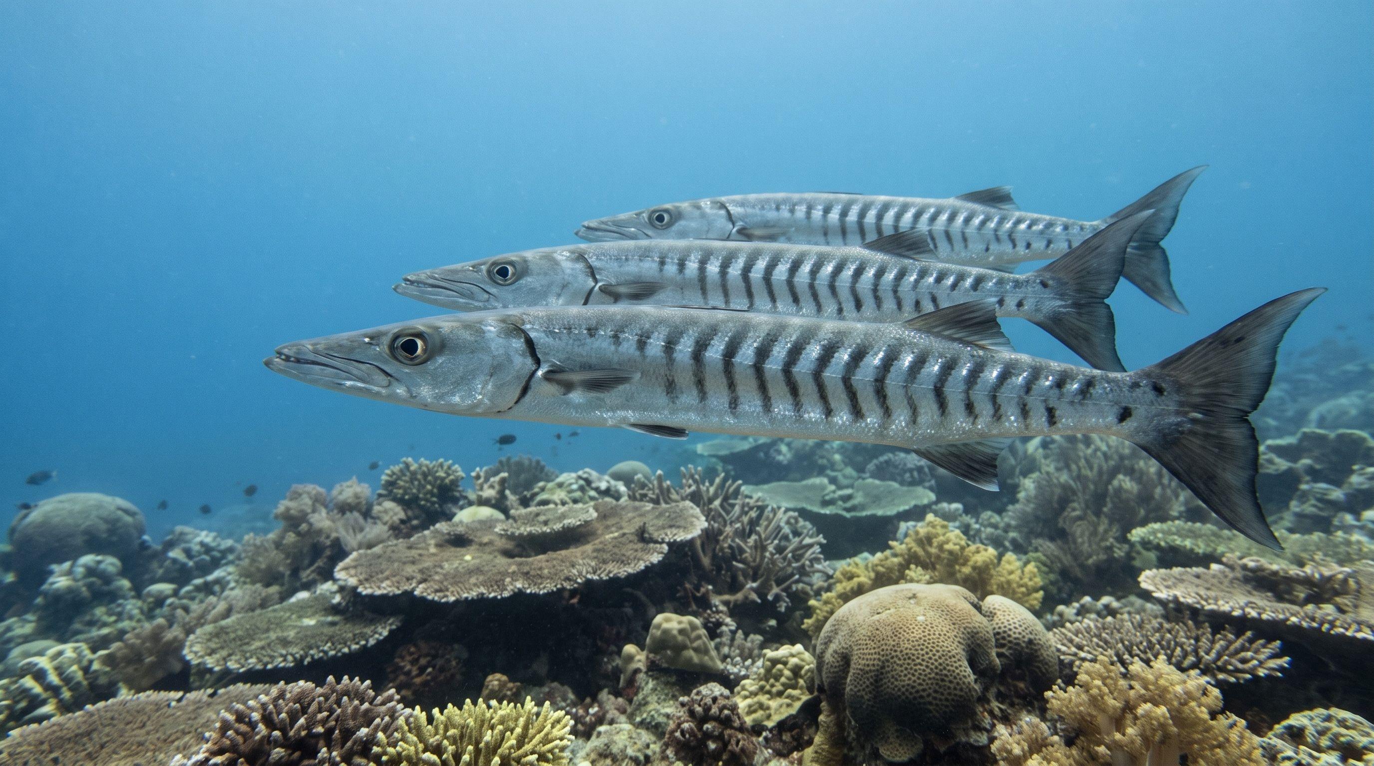 AI-generated illustration; species identification unverified. Chevron Barracuda (Sphyraena qenie)