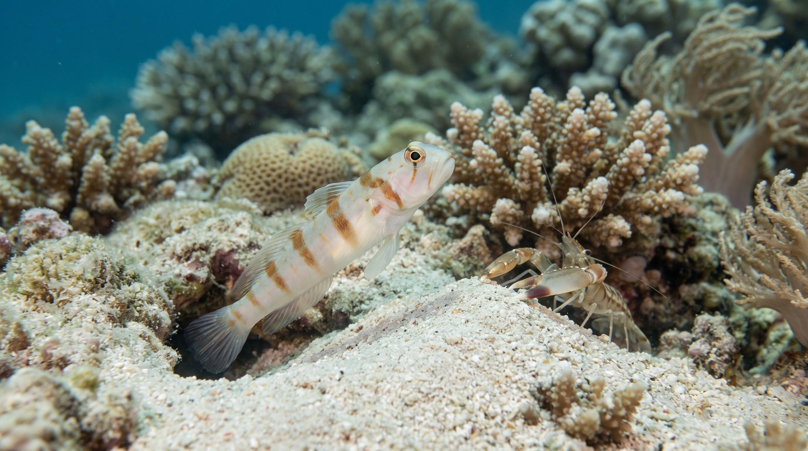 AI-generated illustration; species identification unverified. Shrimp Goby (Amblyeleotris sp.)