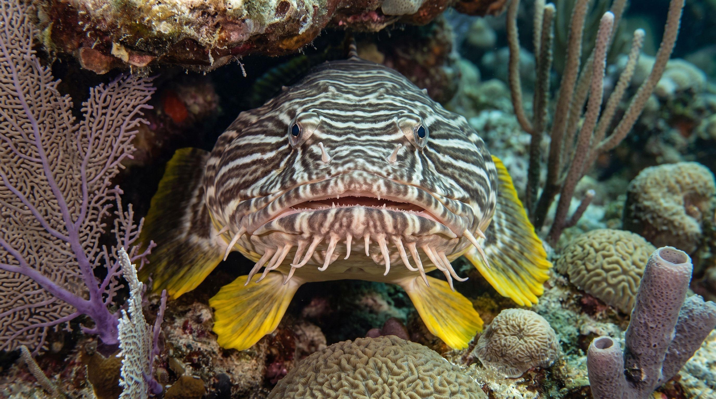 AI-generated illustration; species identification unverified. Splendid Toadfish (Sanopus splendidus)