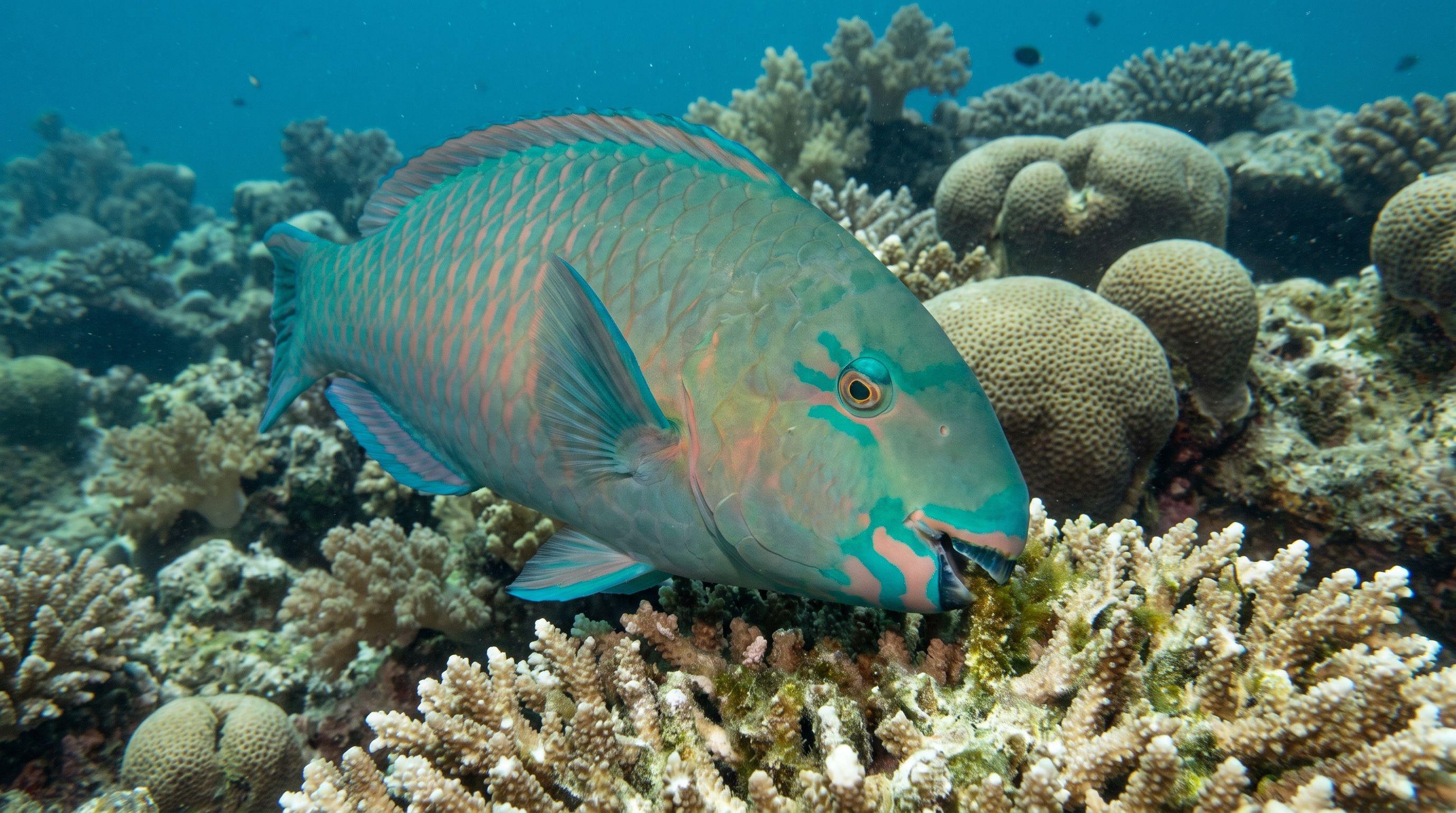 AI-generated illustration; species identification unverified. Parrotfish (assorted) (Scarus sp.)