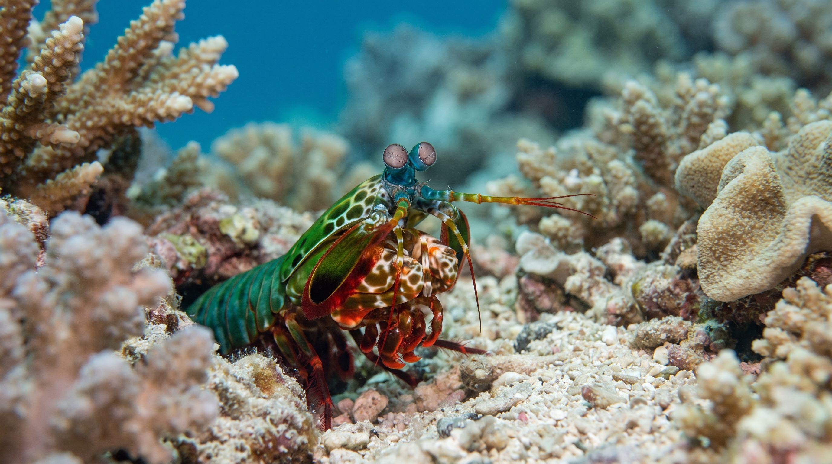AI-generated illustration; species identification unverified. Peacock Mantis Shrimp (Odontodactylus scyllarus)
