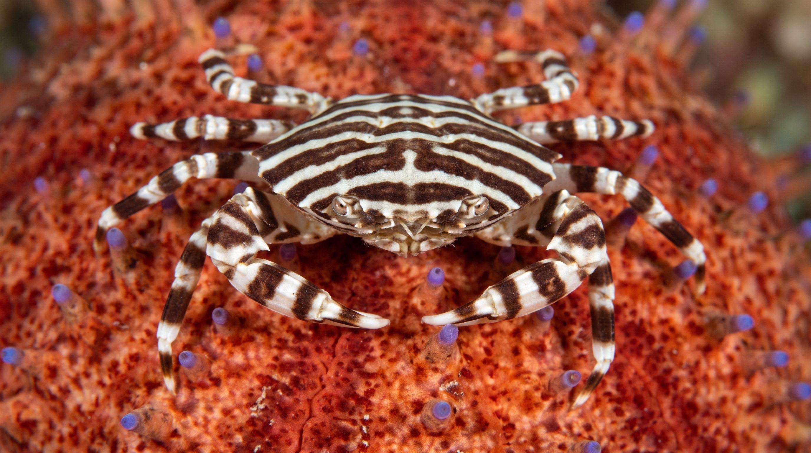 AI-generated illustration; species identification unverified. Zebra Crab (Zebrida adamsii)