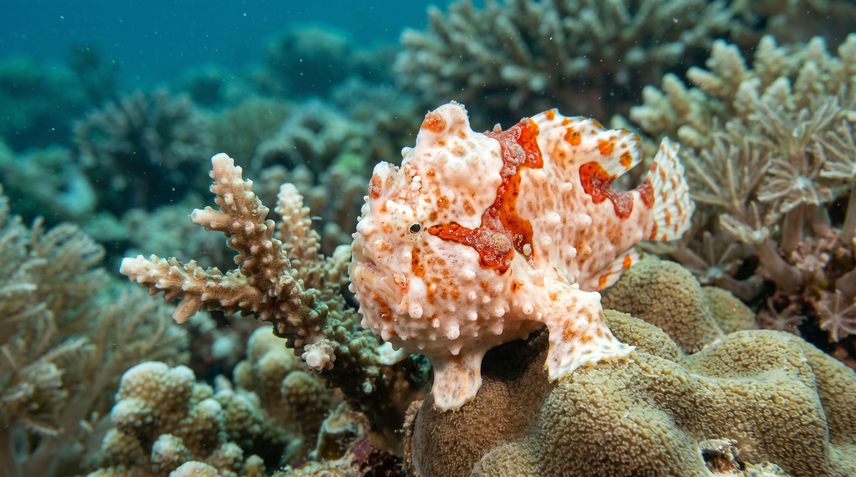 AI-generated illustration; species identification unverified. Frogfish (Antennariidae spp.)