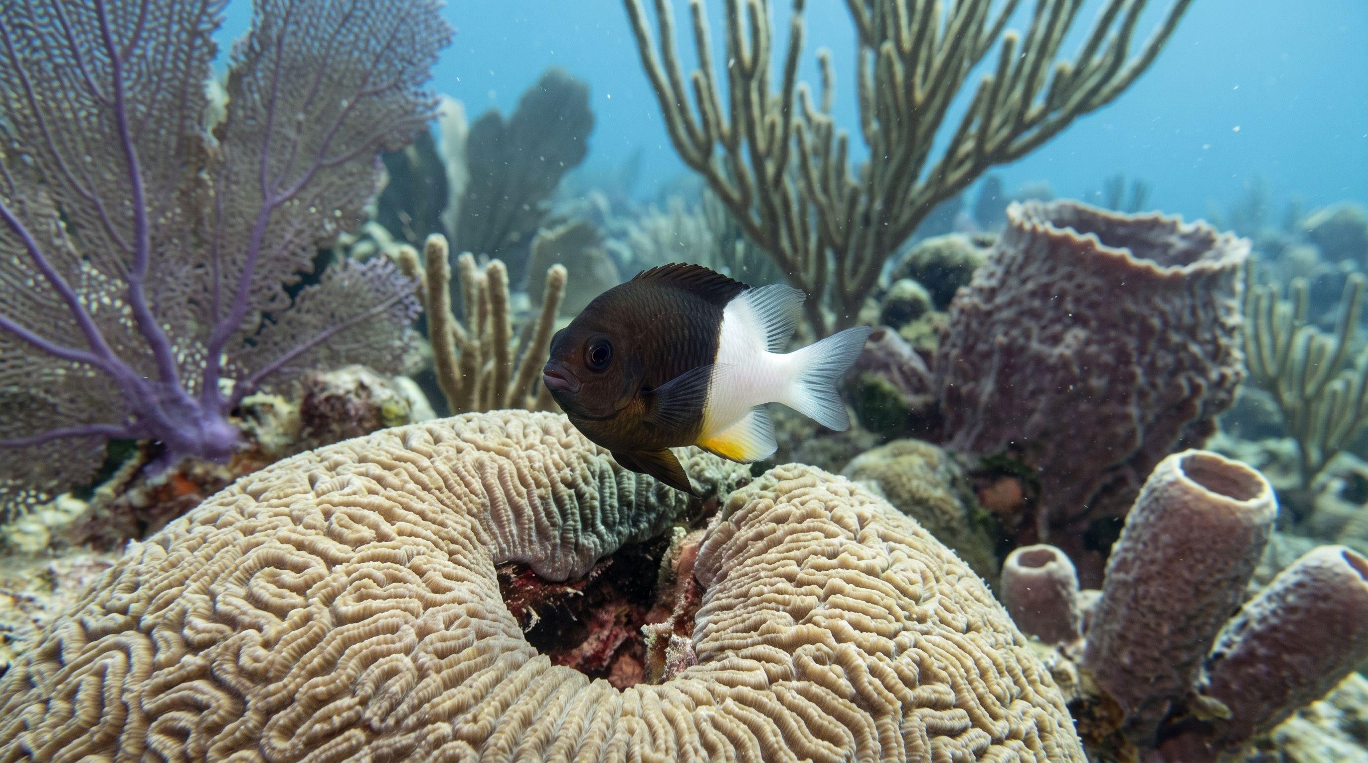 AI-generated illustration; species identification unverified. Bicolor Damselfish (Stegastes partitus)