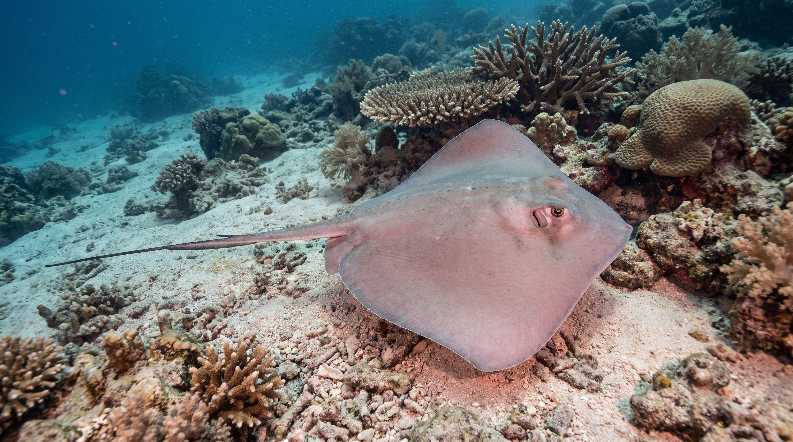 AI-generated illustration; species identification unverified. Pink Whipray (Pateobatis fai)