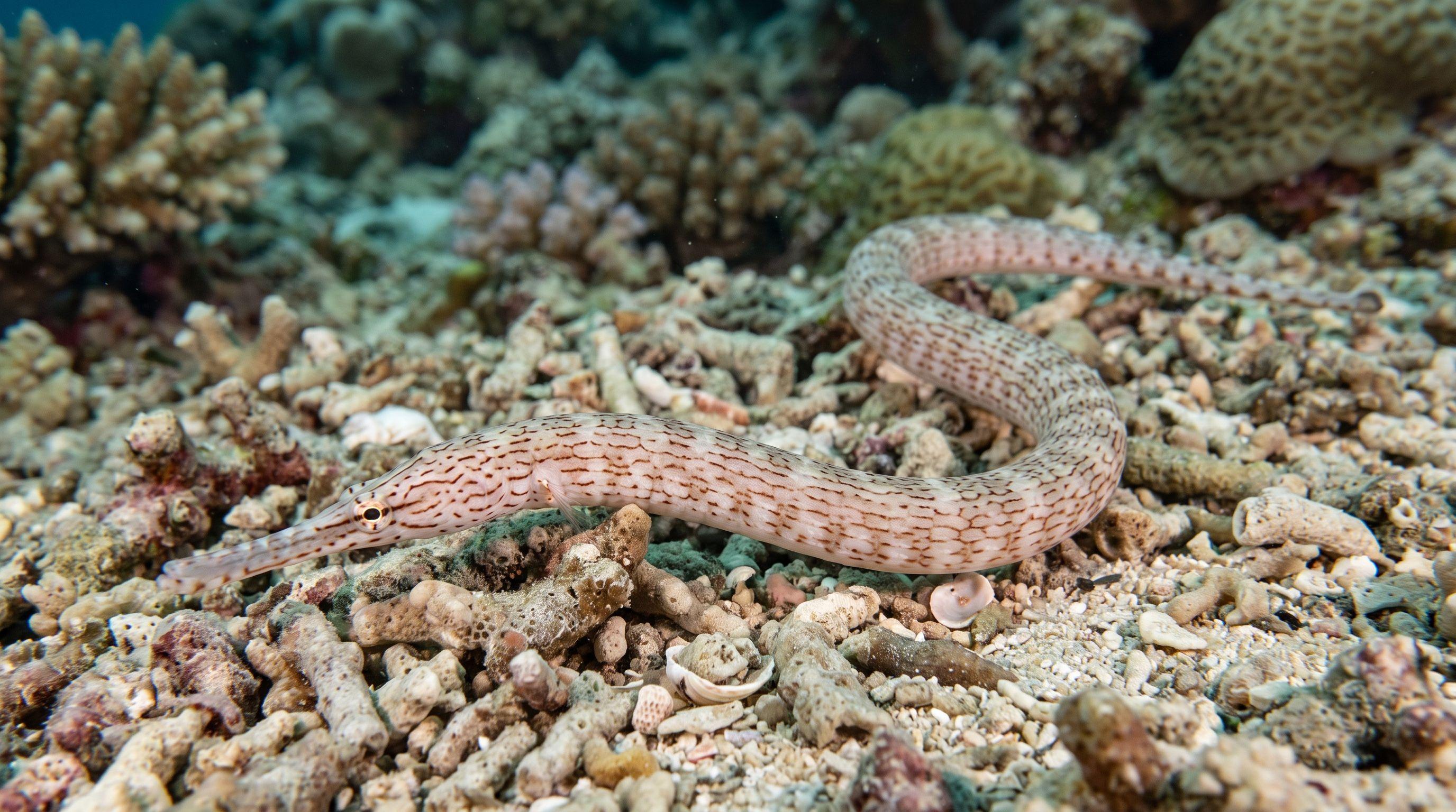 AI-generated illustration; species identification unverified. Network Pipefish (assorted) (Corythoichthys sp.)