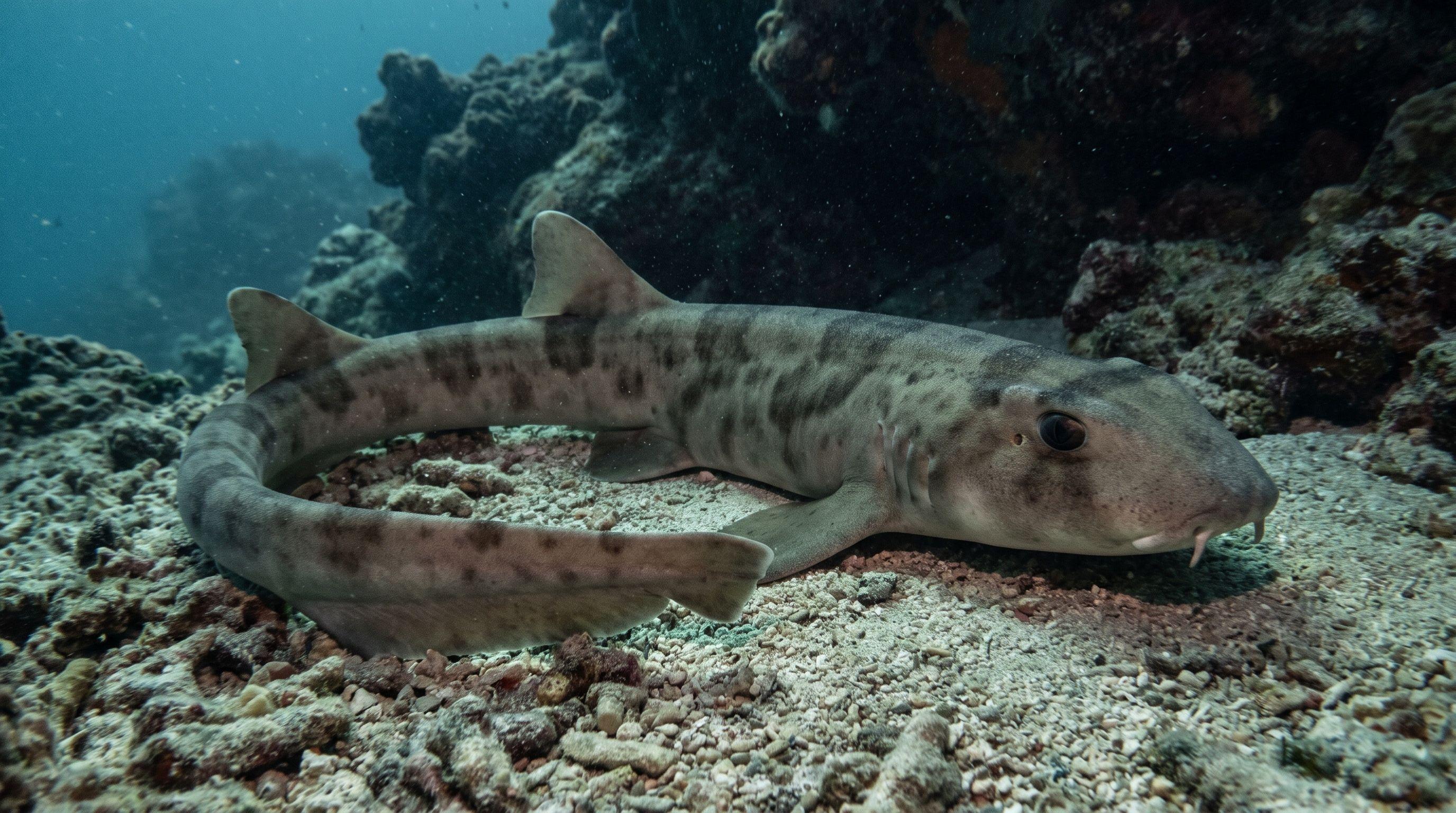 AI-generated illustration; species identification unverified. Brownbanded Bamboo Shark (Chiloscyllium punctatum)